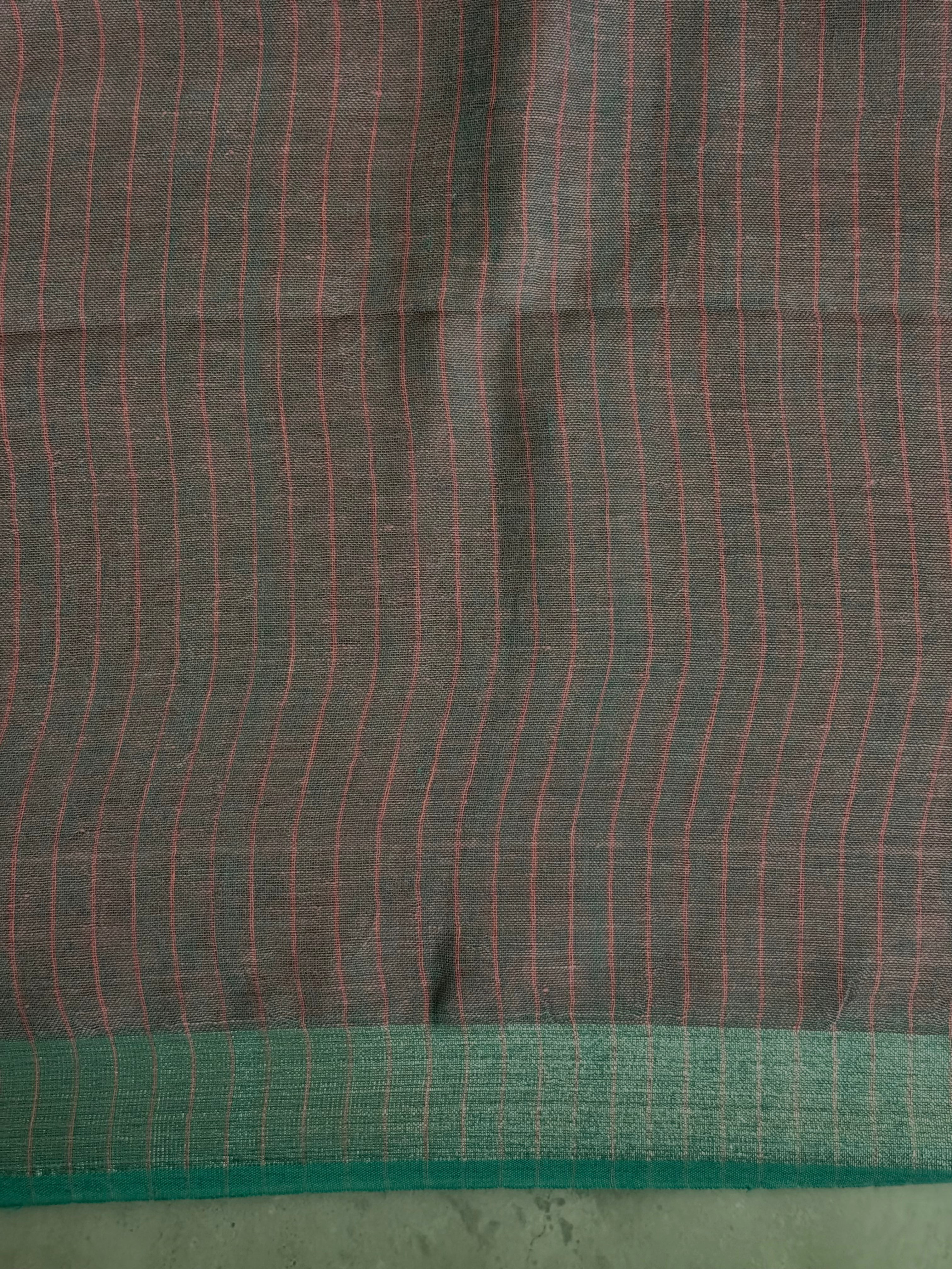 Taamara | Pink and Blue Pure Linen Saree