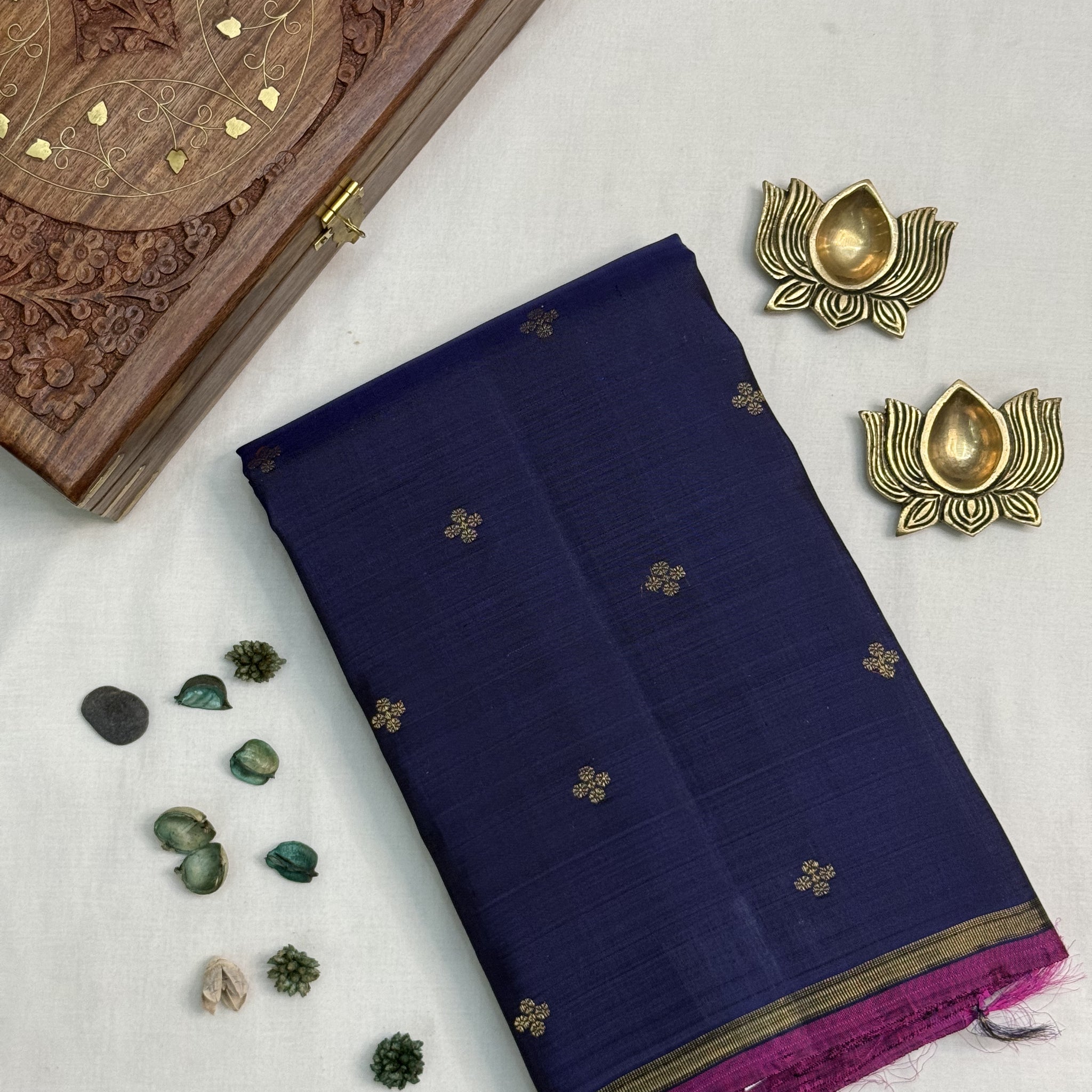 Tilottama | Navy Blue and Magenta Kanjivaram Silk Saree