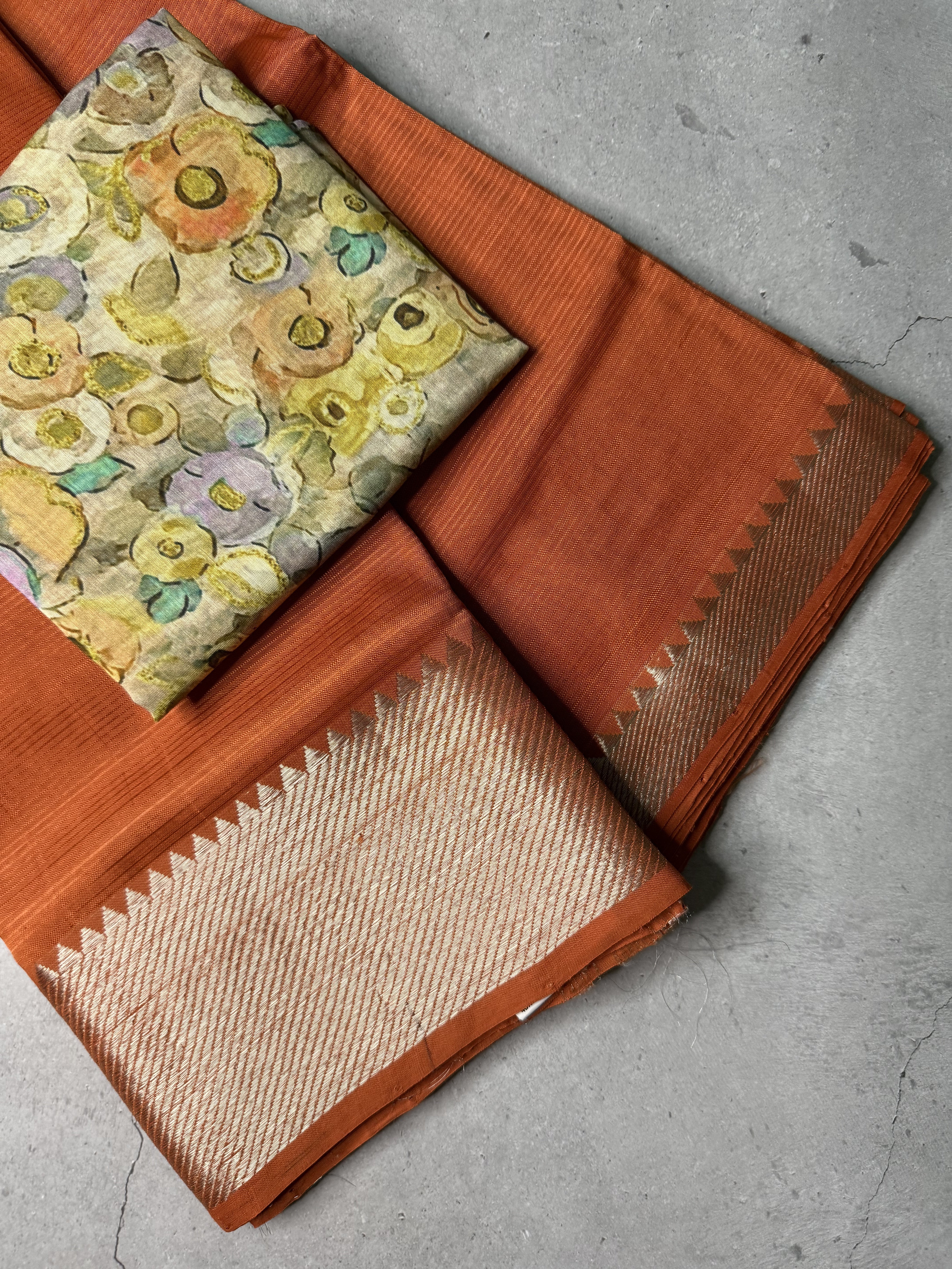 Tanaya | Orange Mangalagiri Silk Cotton Saree