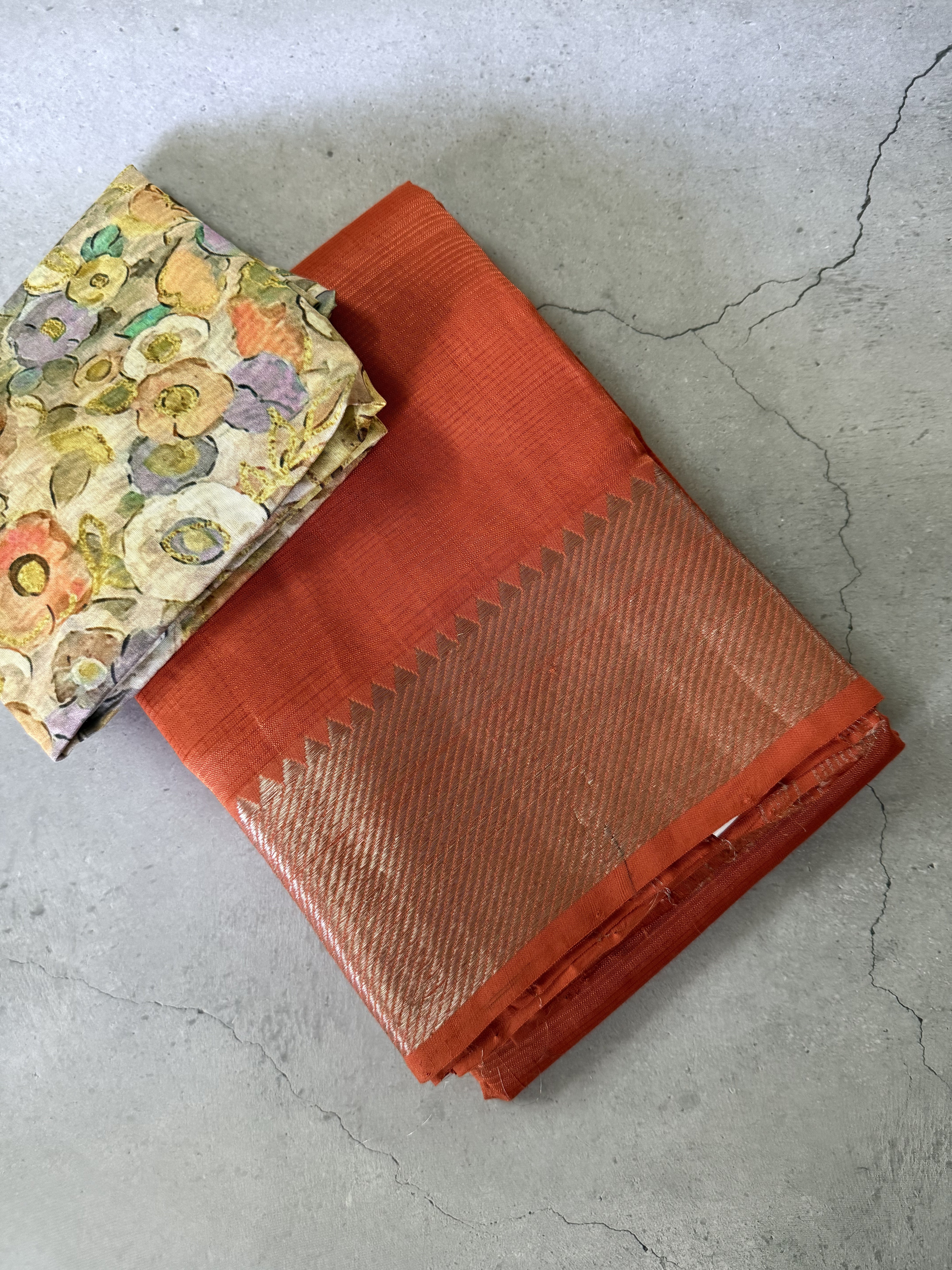 Tanaya | Orange Mangalagiri Silk Cotton Saree
