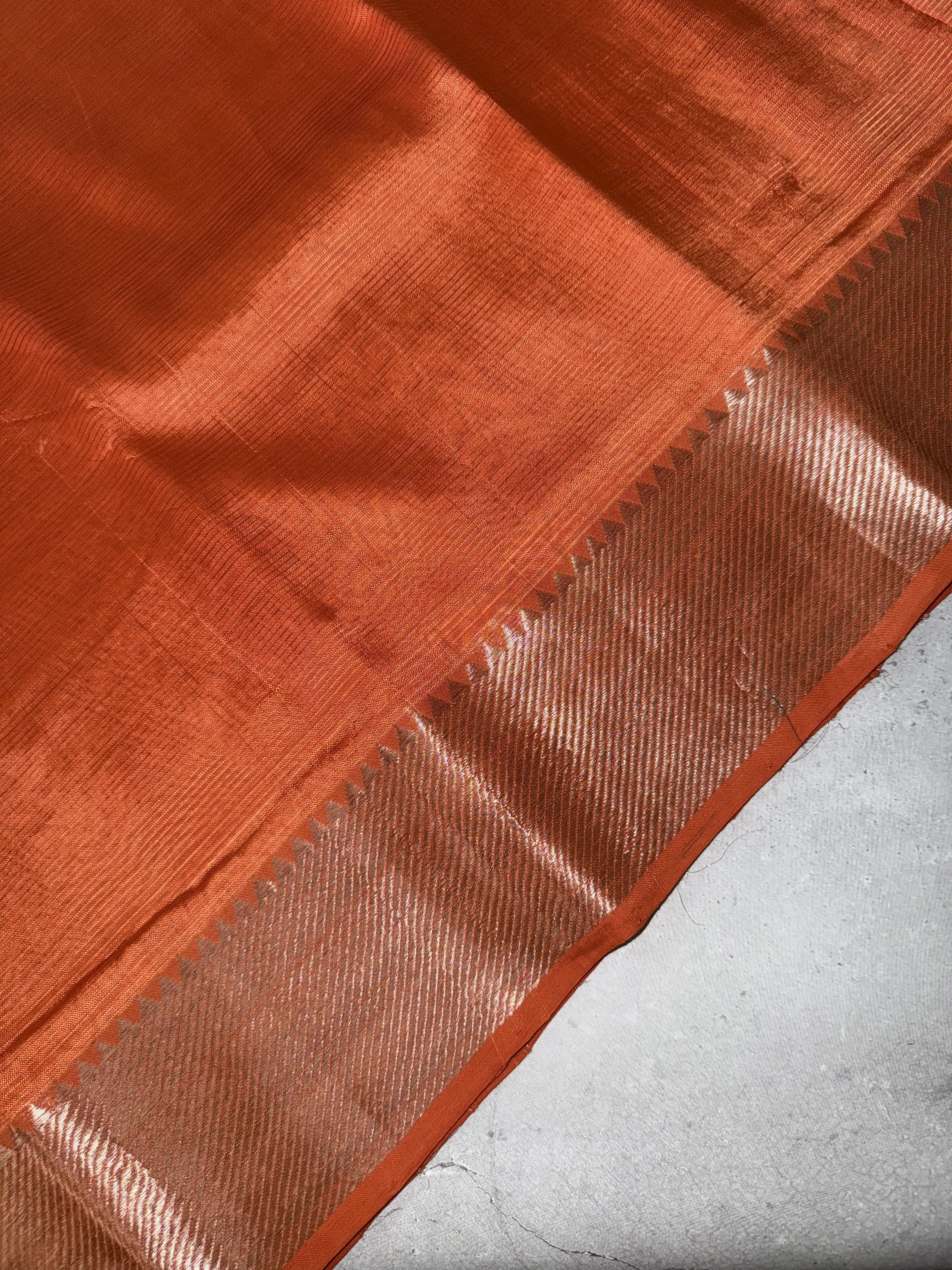 Tanaya | Orange Mangalagiri Silk Cotton Saree