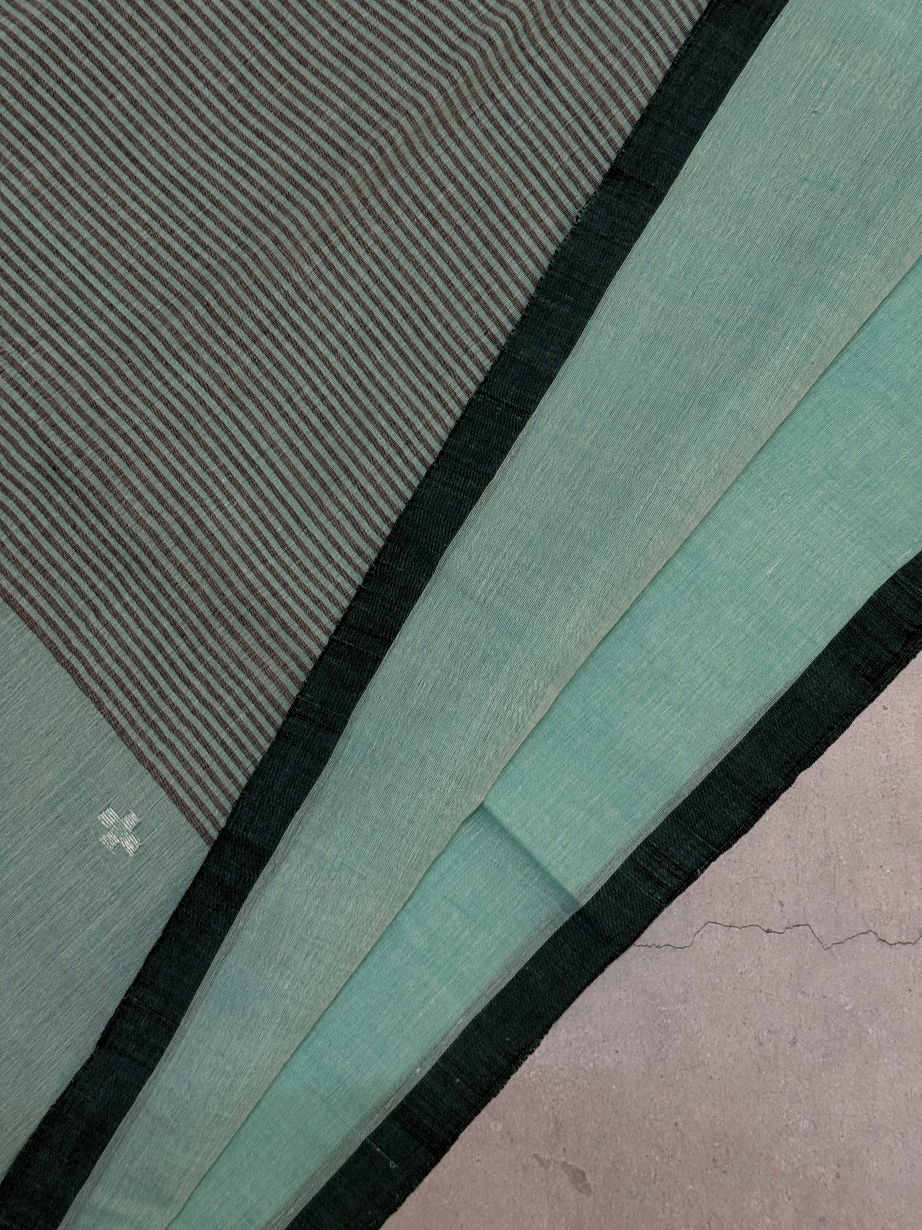 Tanusha | Green and Black Jamdani Bengal Cotton Saree