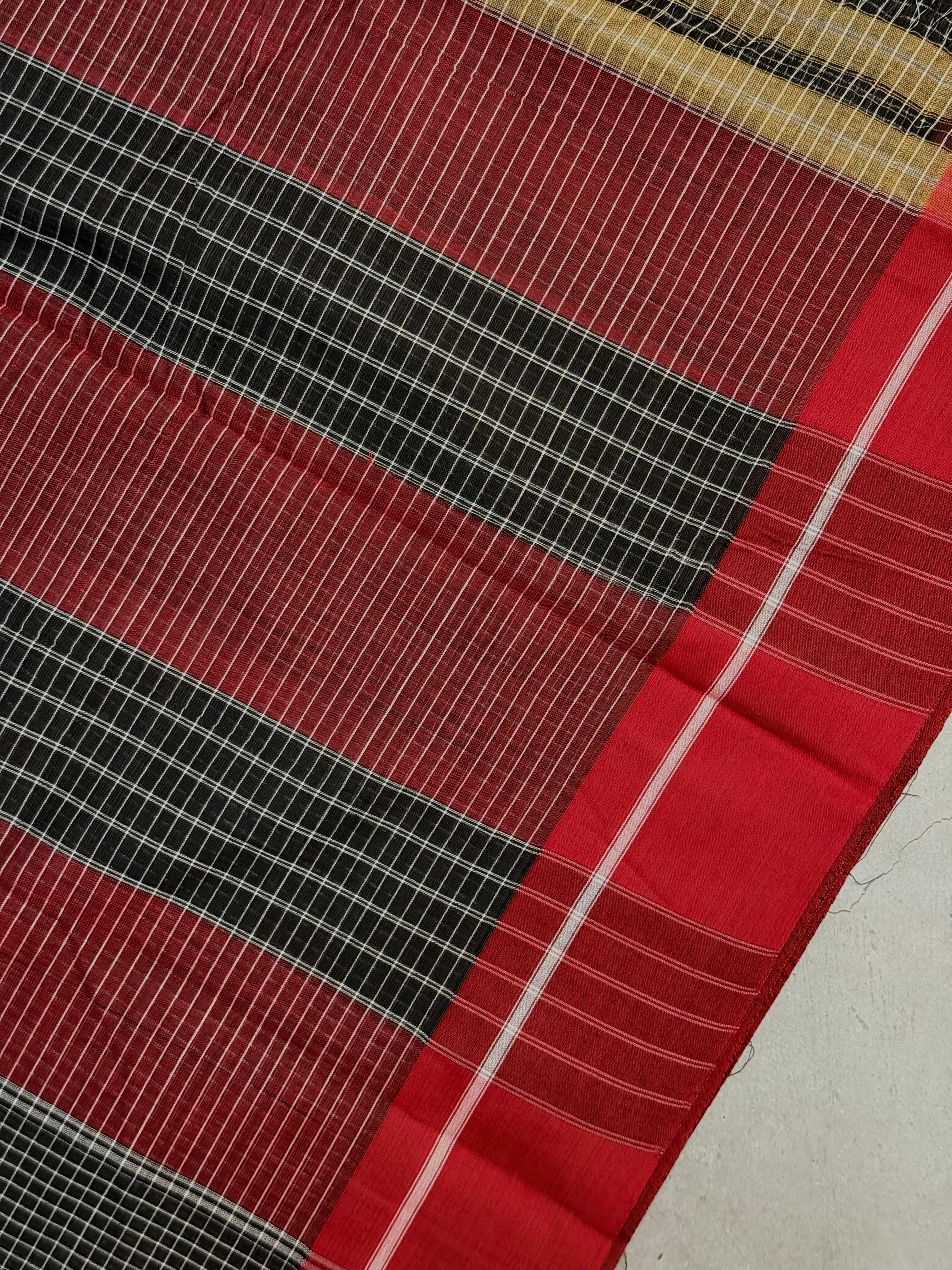 Tarangini | Red and Black Cotton Saree