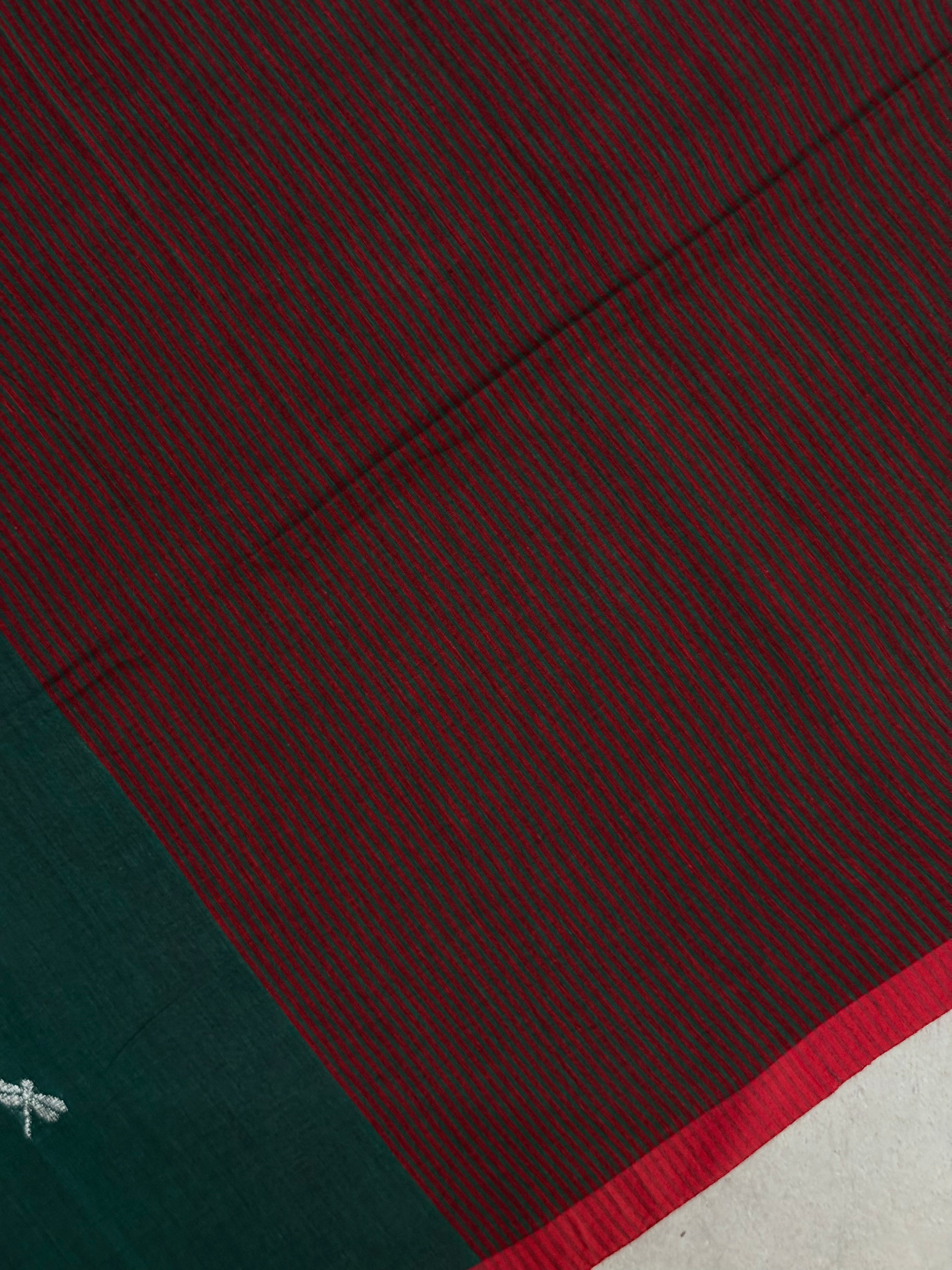Uthaara | Green and Red Jamdani Bengal Cotton Saree