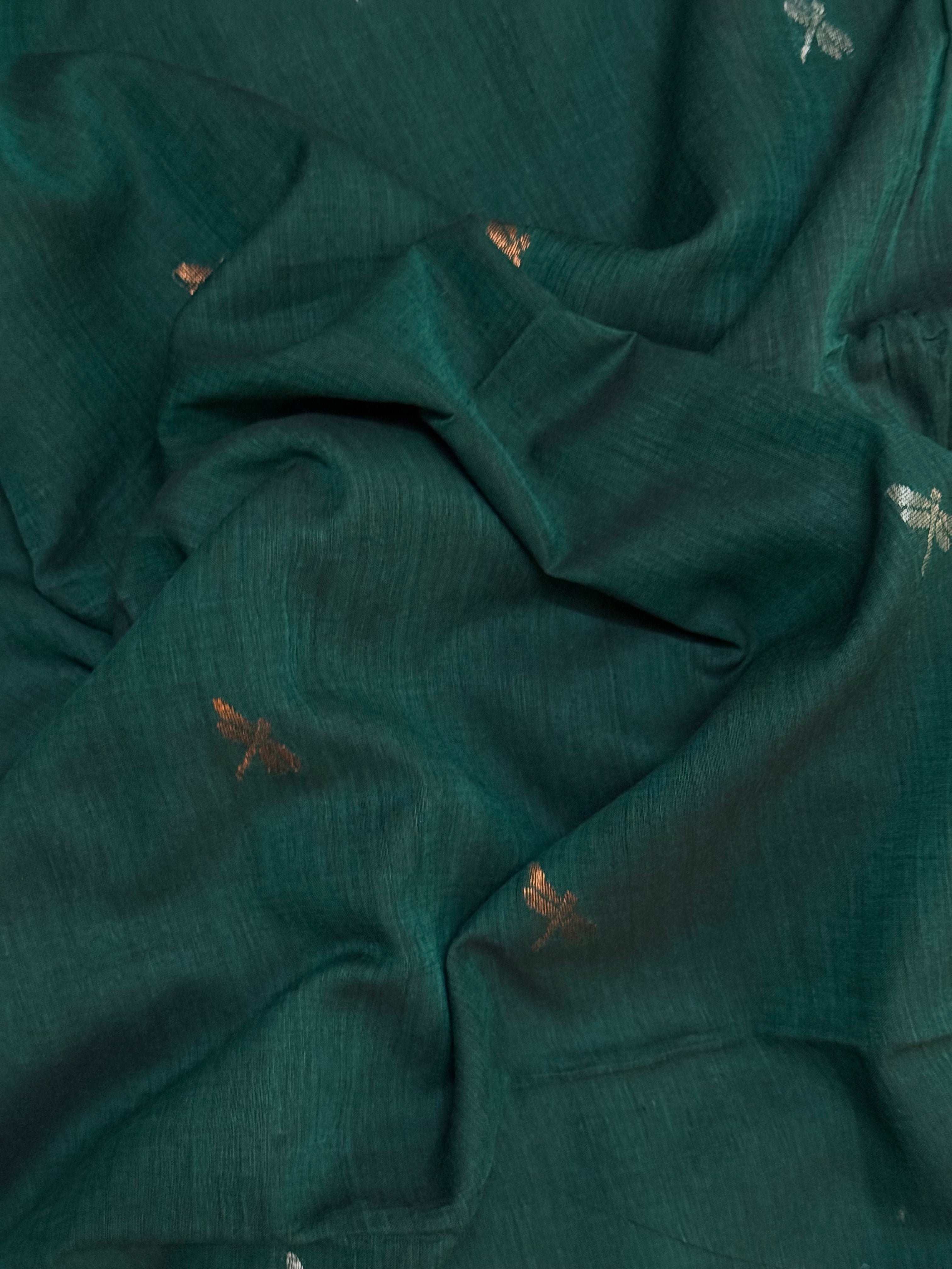 Uthaara | Green and Red Jamdani Bengal Cotton Saree
