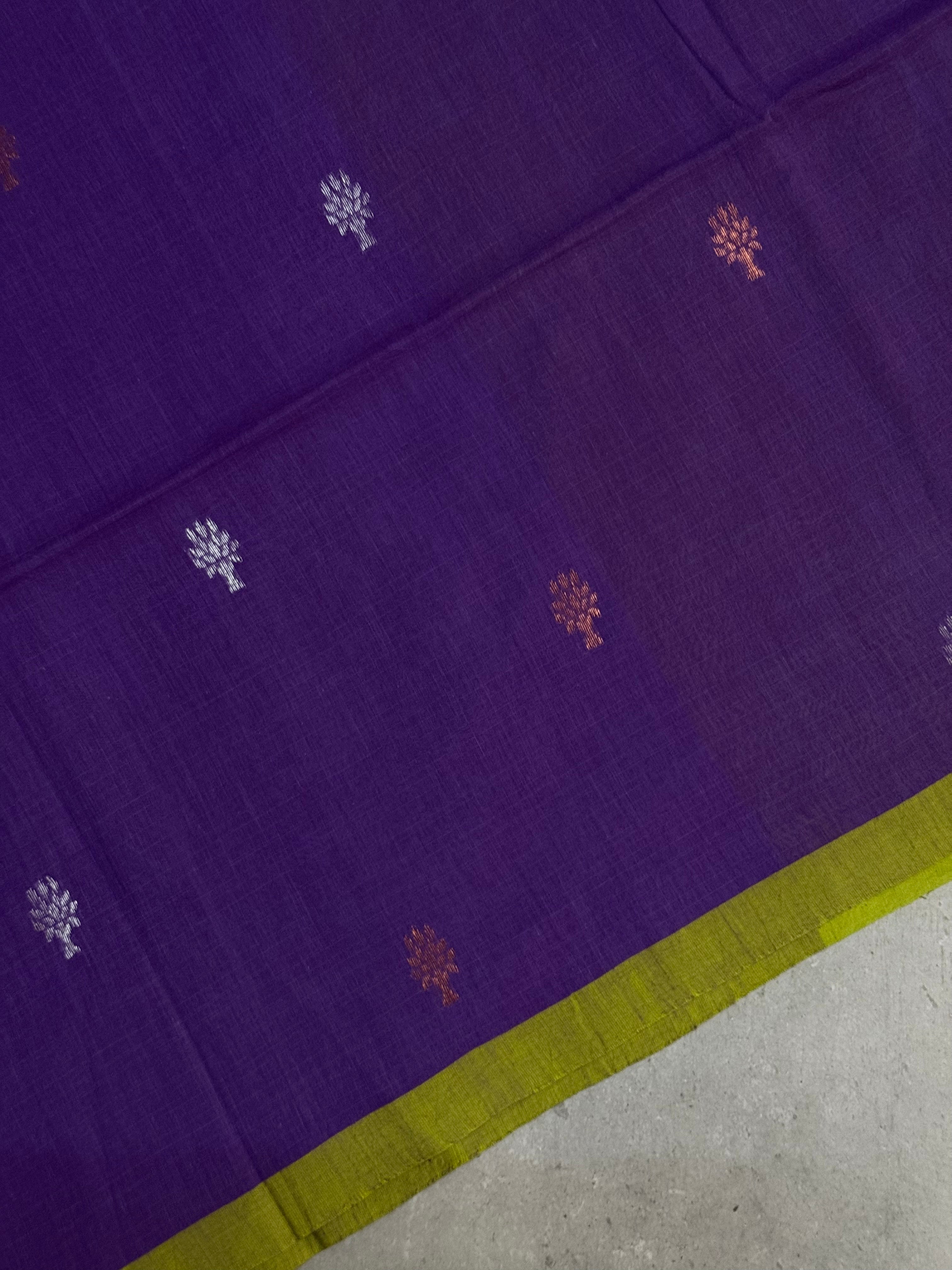 Utpala | Purple and Green Jamdani Bengal Cotton Saree