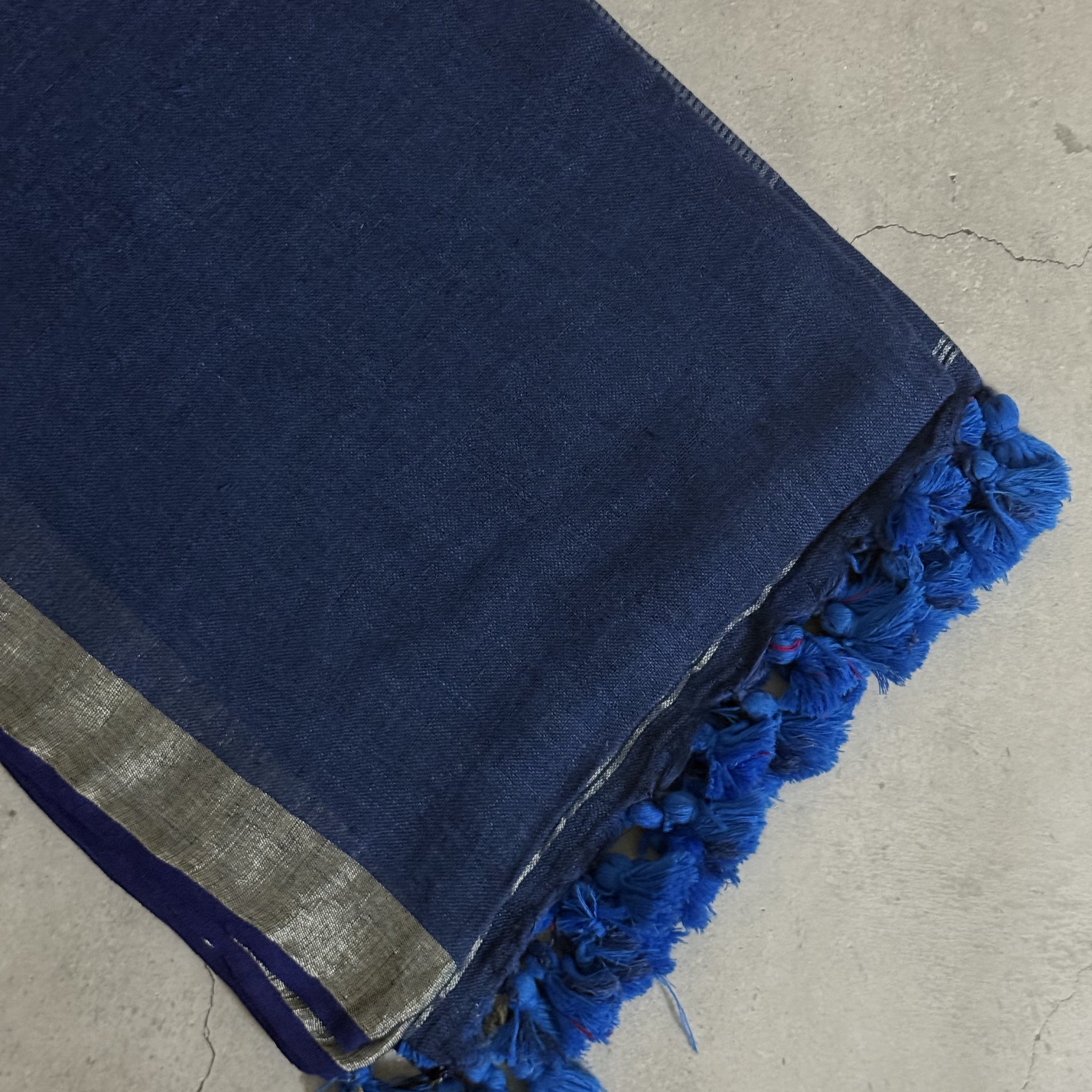 Vasundhara | Blue and Silver Pure Linen Saree