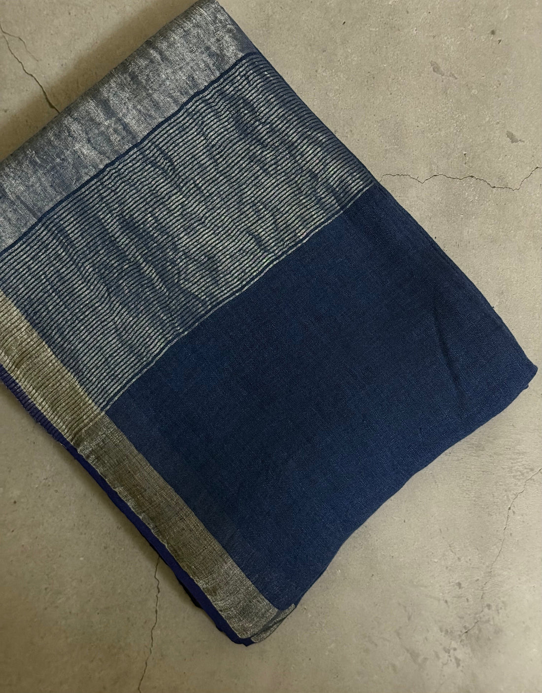 Vasundhara | Blue and Silver Pure Linen Saree