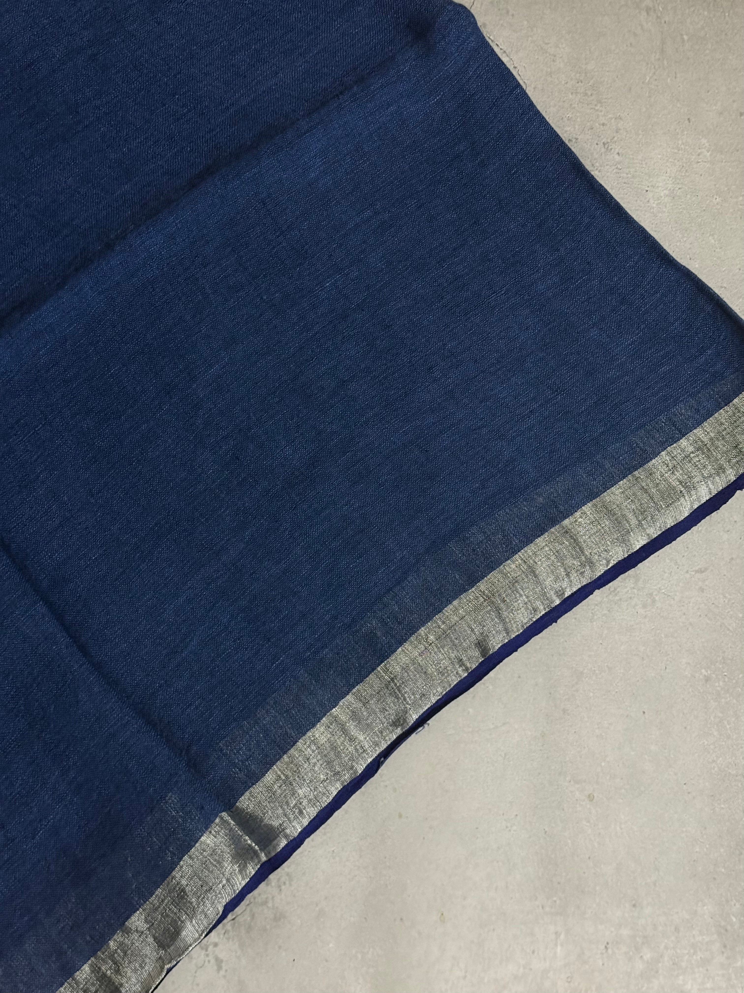 Vasundhara | Blue and Silver Pure Linen Saree