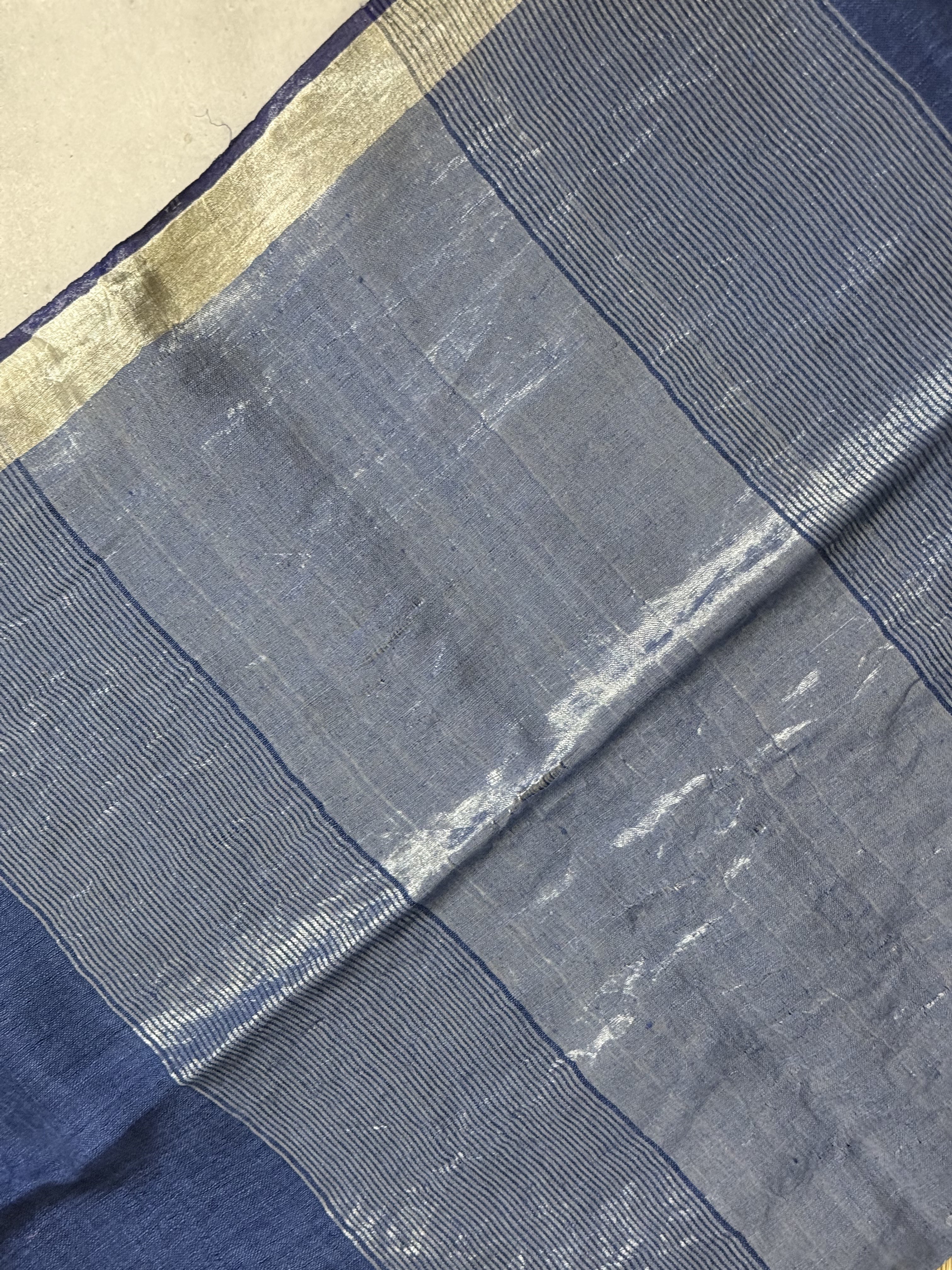 Vasundhara | Blue and Silver Pure Linen Saree