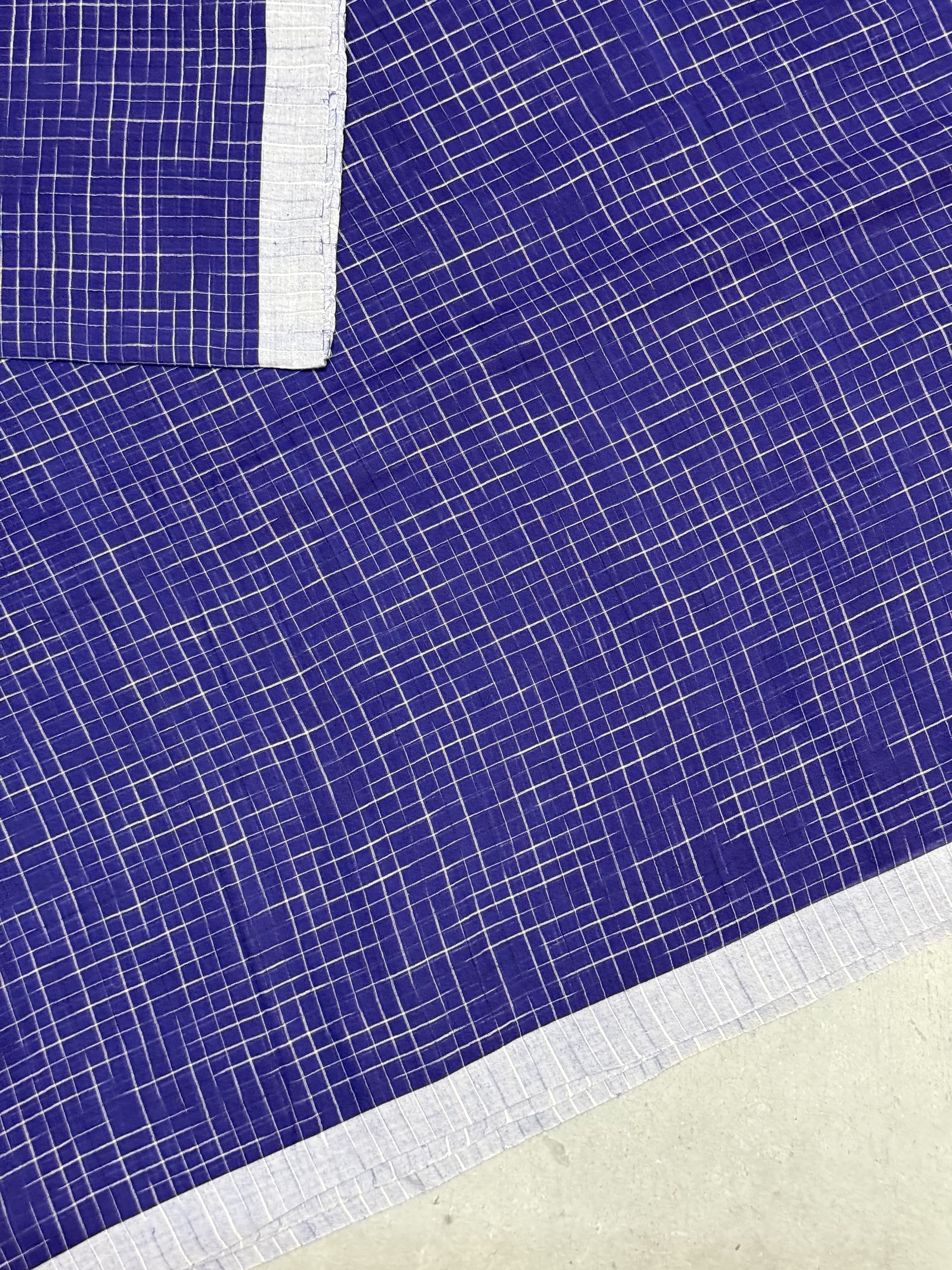 Vaaniya | Blue and White Broken Checks Bengal Cotton Saree