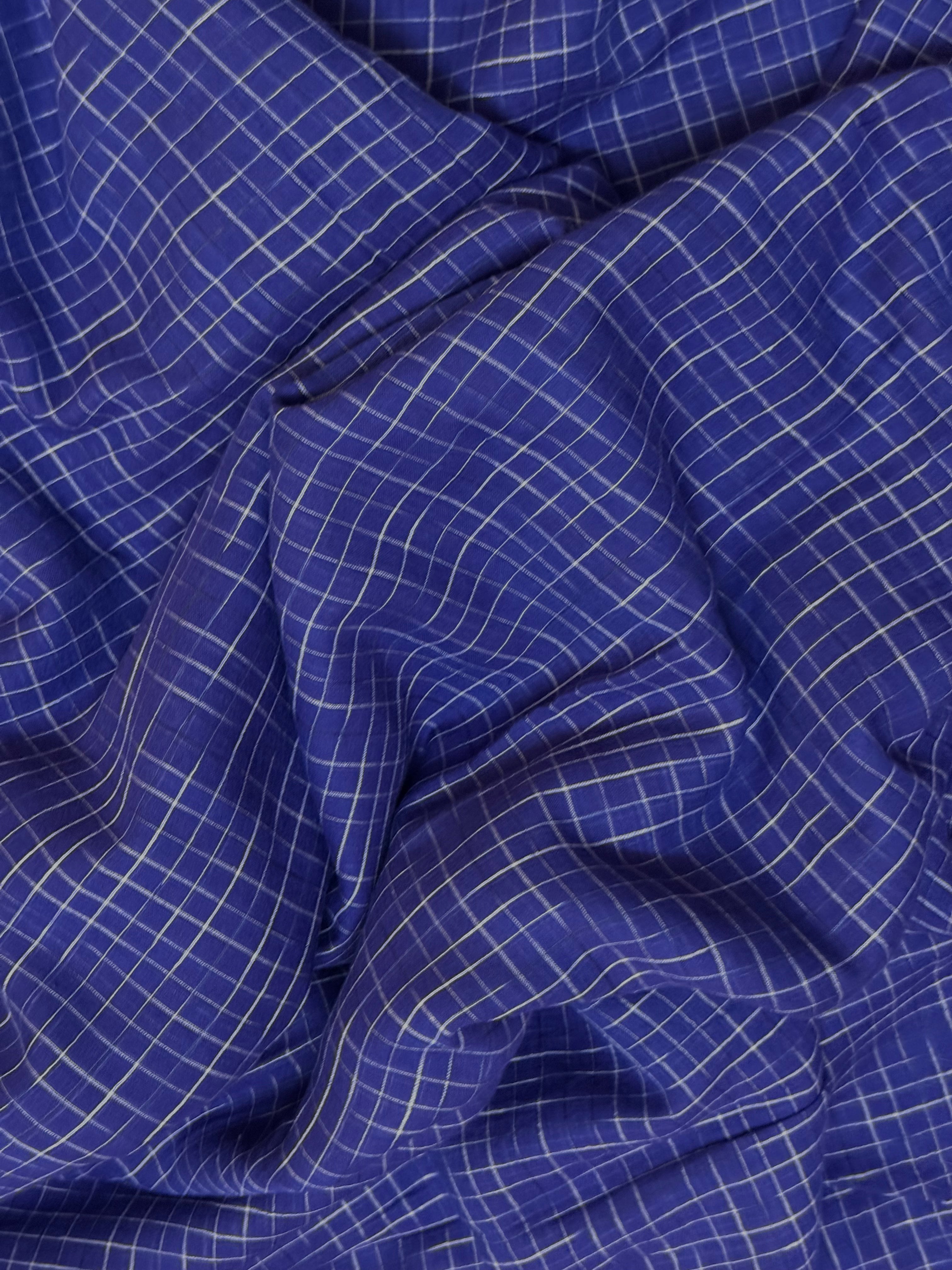 Vaaniya | Blue and White Broken Checks Bengal Cotton Saree