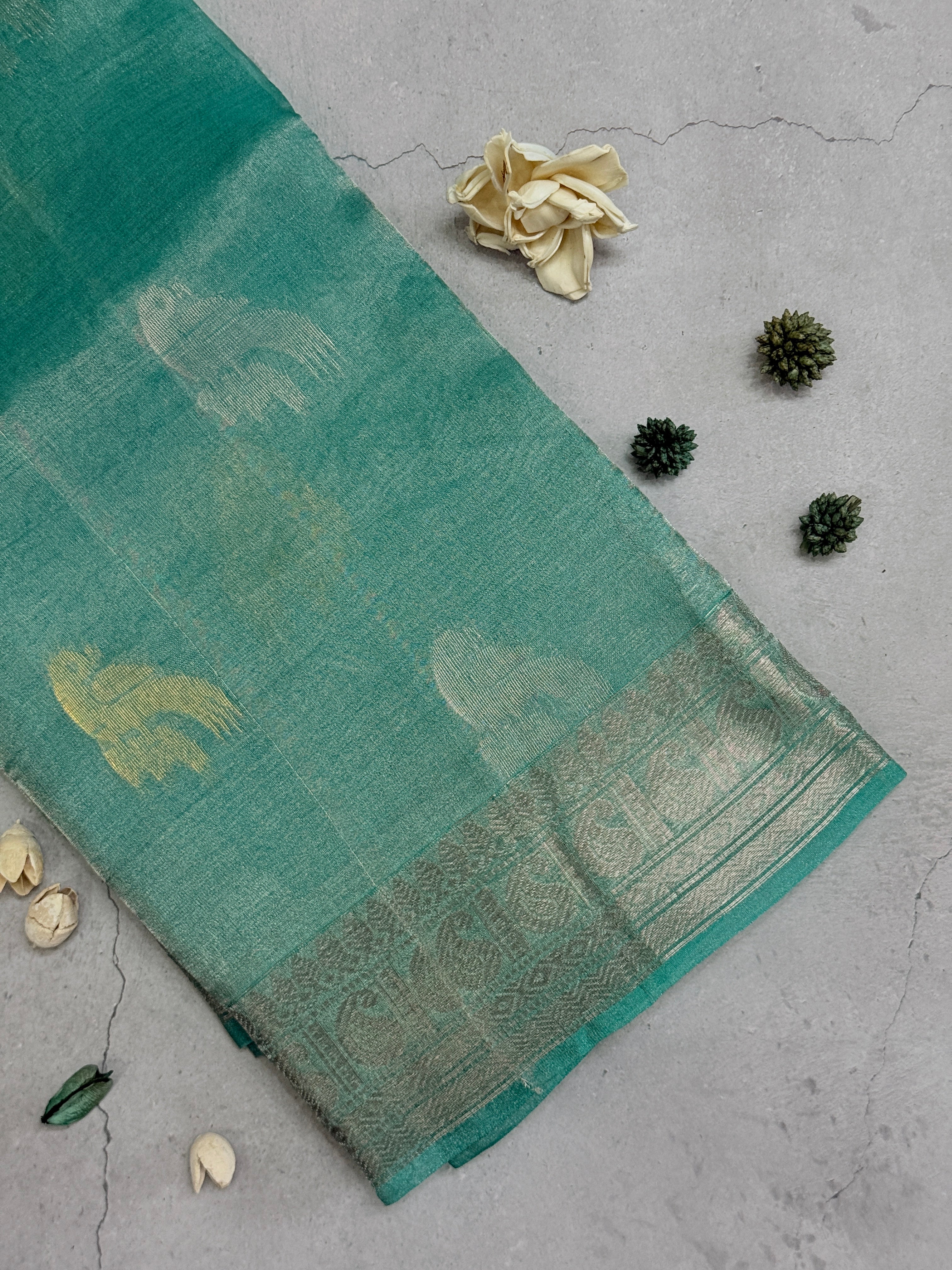 Vaidurya | Green and Silver Tissue Silk Saree