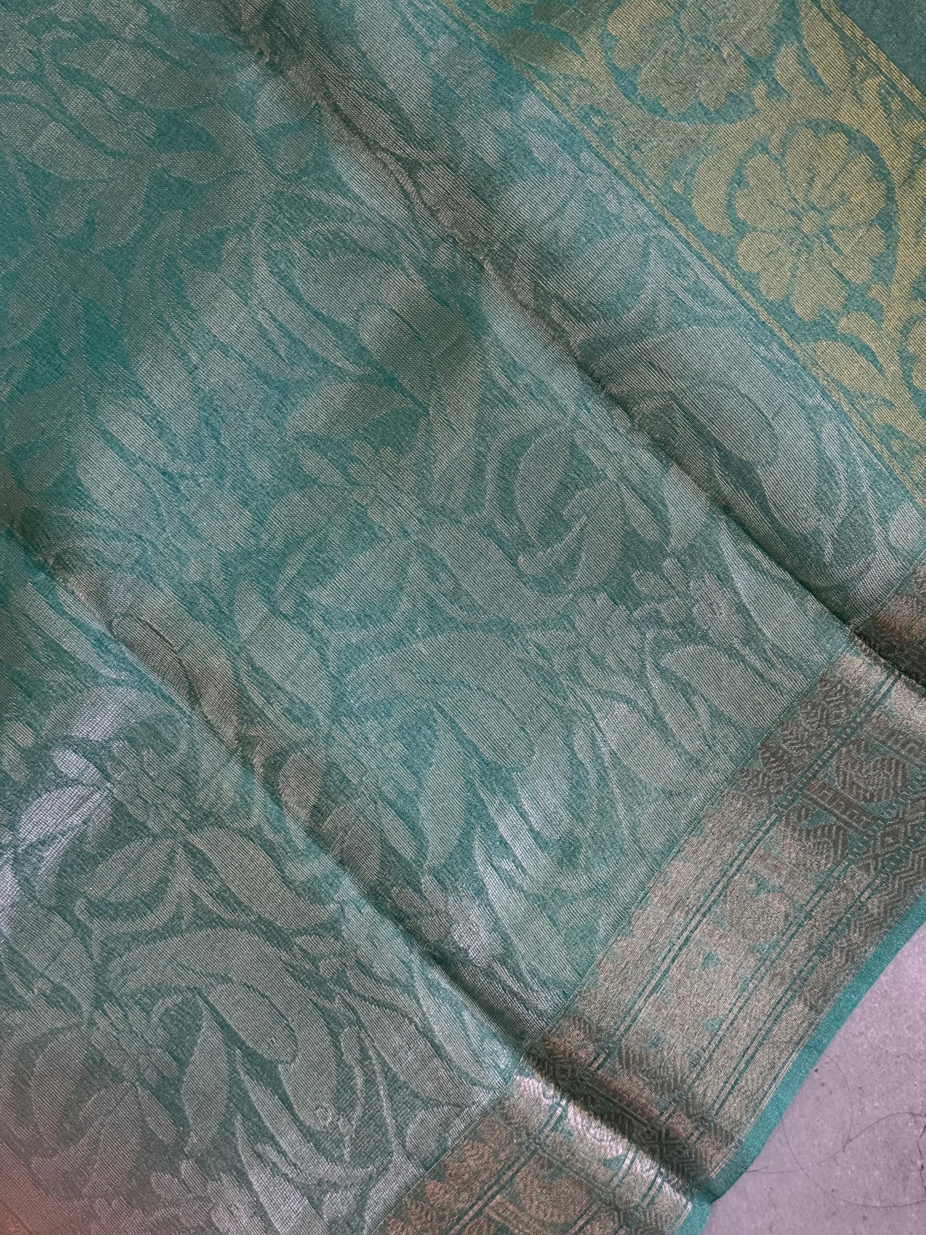 Vaidurya | Green and Silver Tissue Silk Saree
