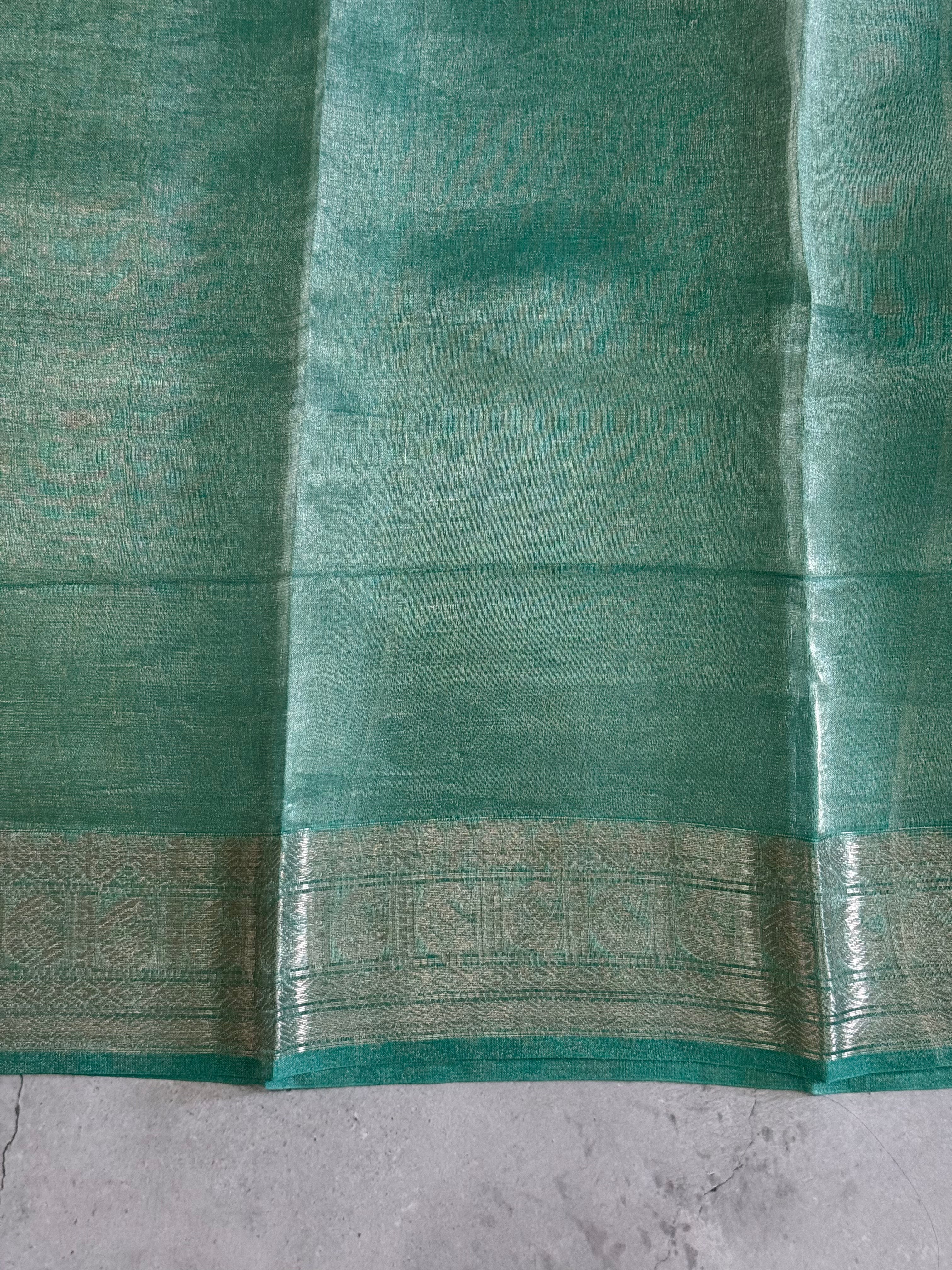 Vaidurya | Green and Silver Tissue Silk Saree