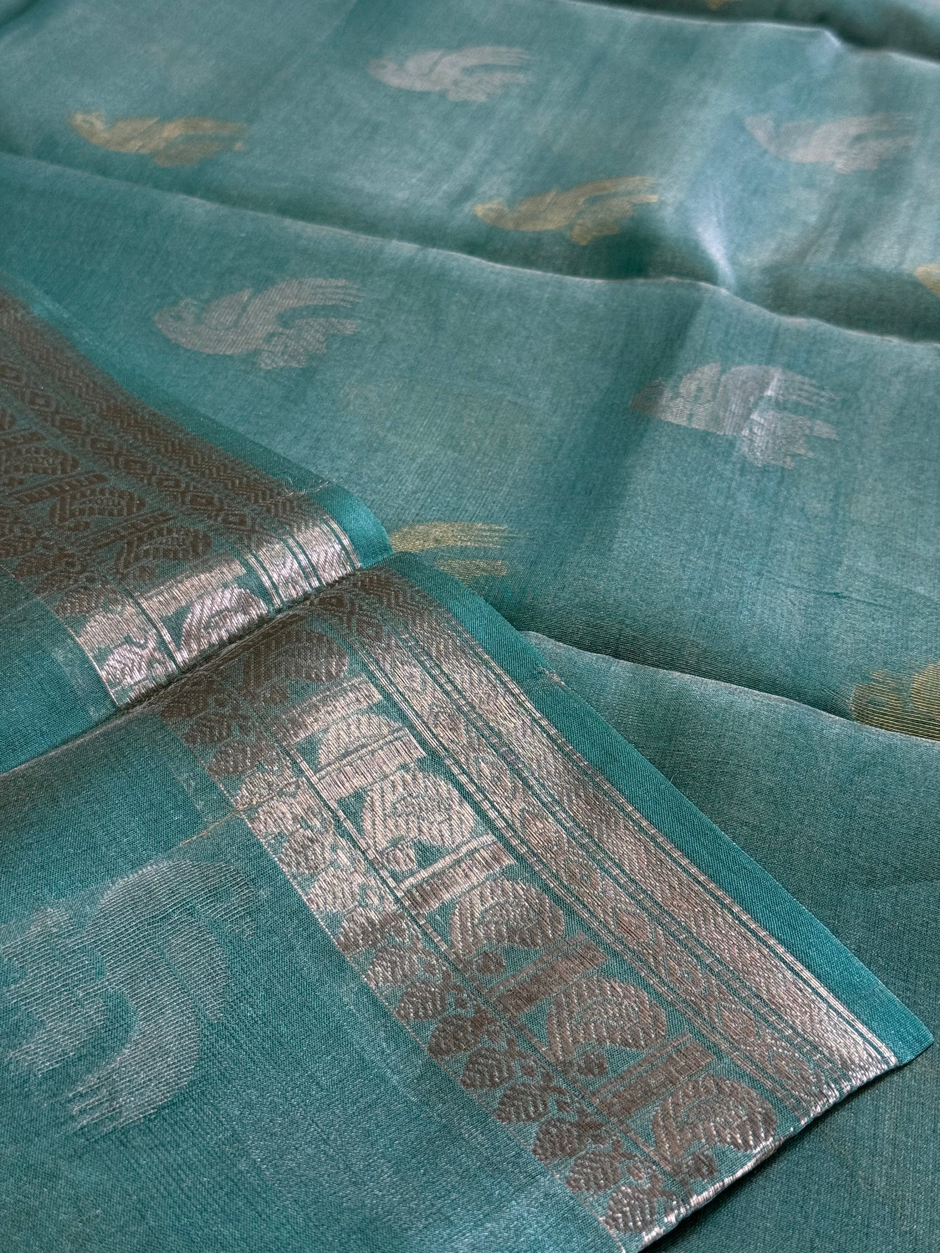 Vaidurya | Green and Silver Tissue Silk Saree