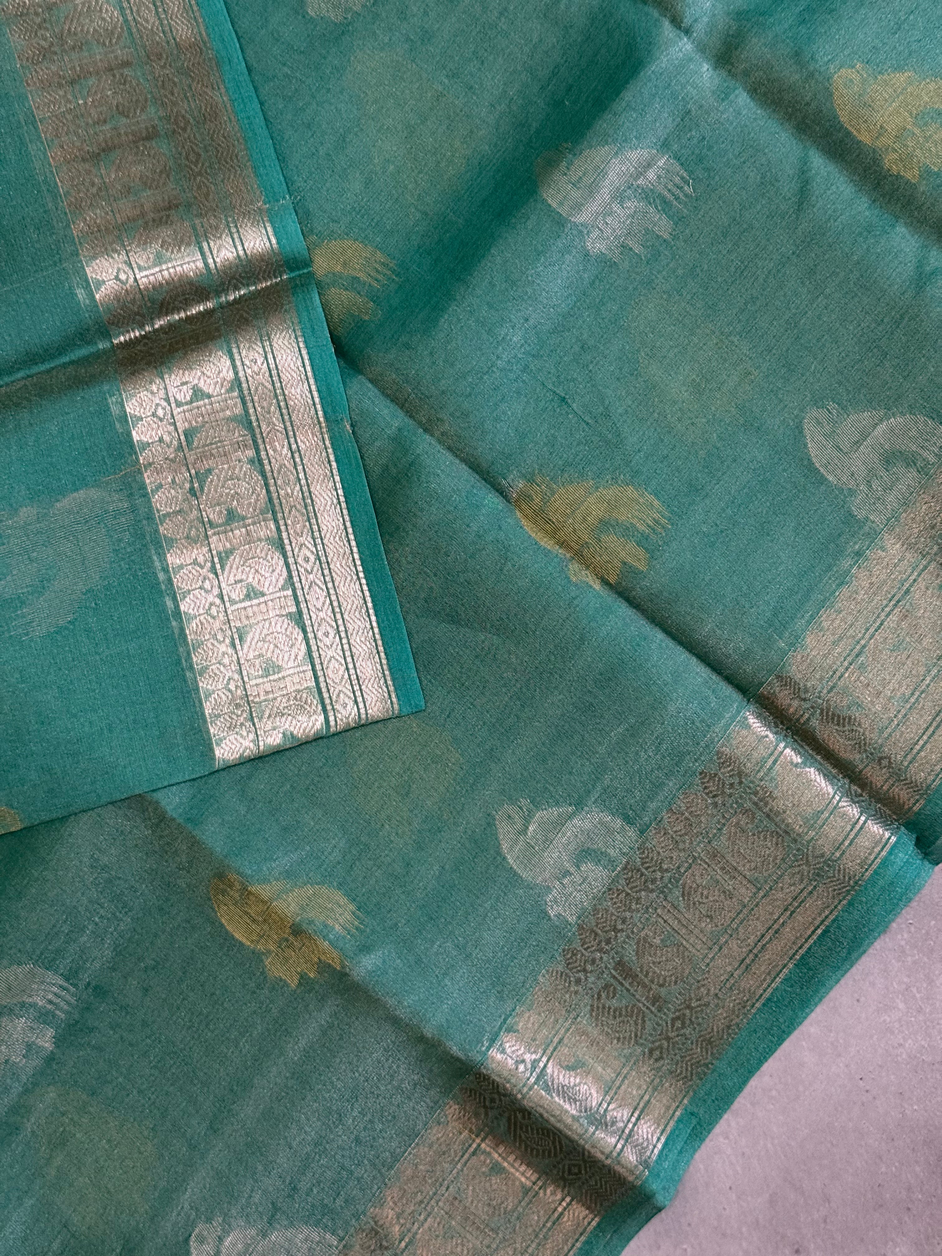 Vaidurya | Green and Silver Tissue Silk Saree