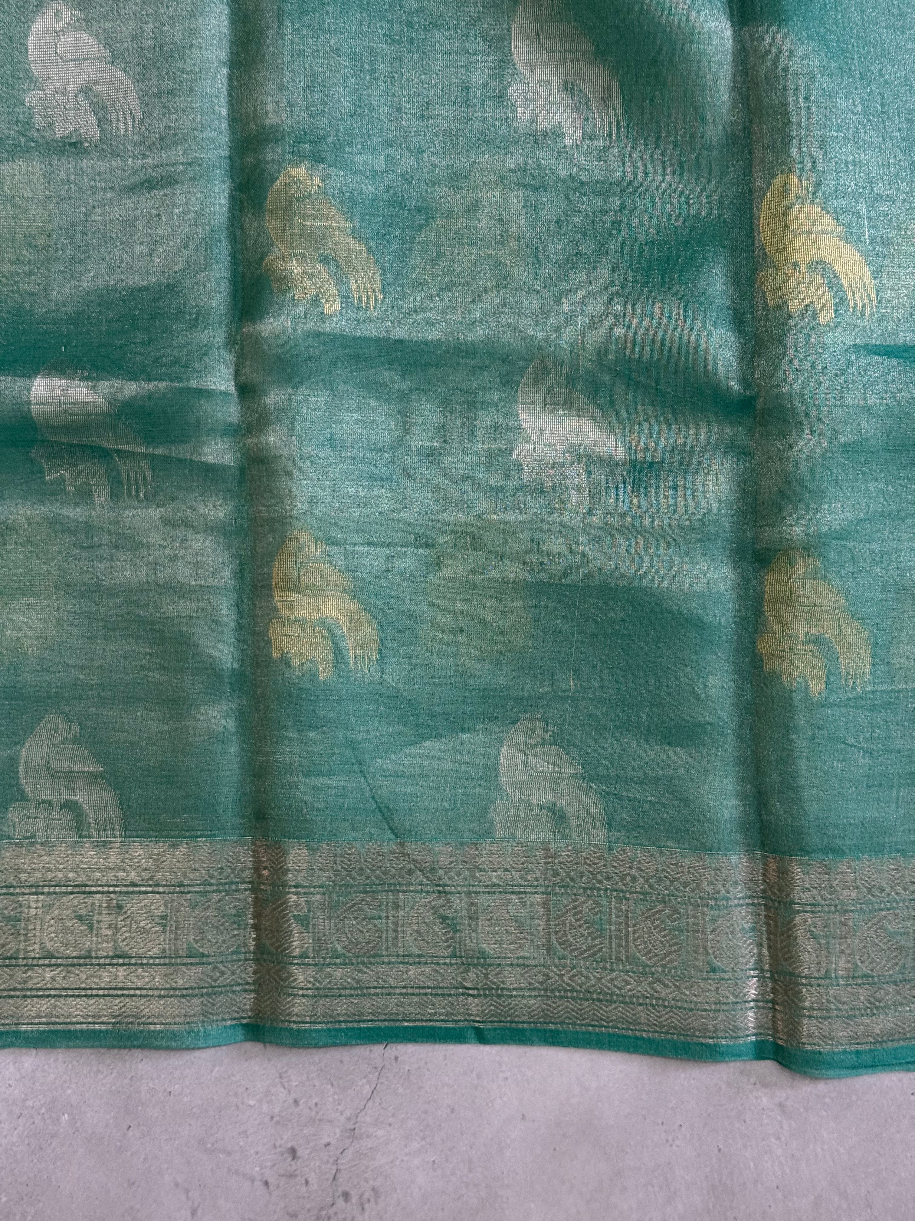 Vaidurya | Green and Silver Tissue Silk Saree