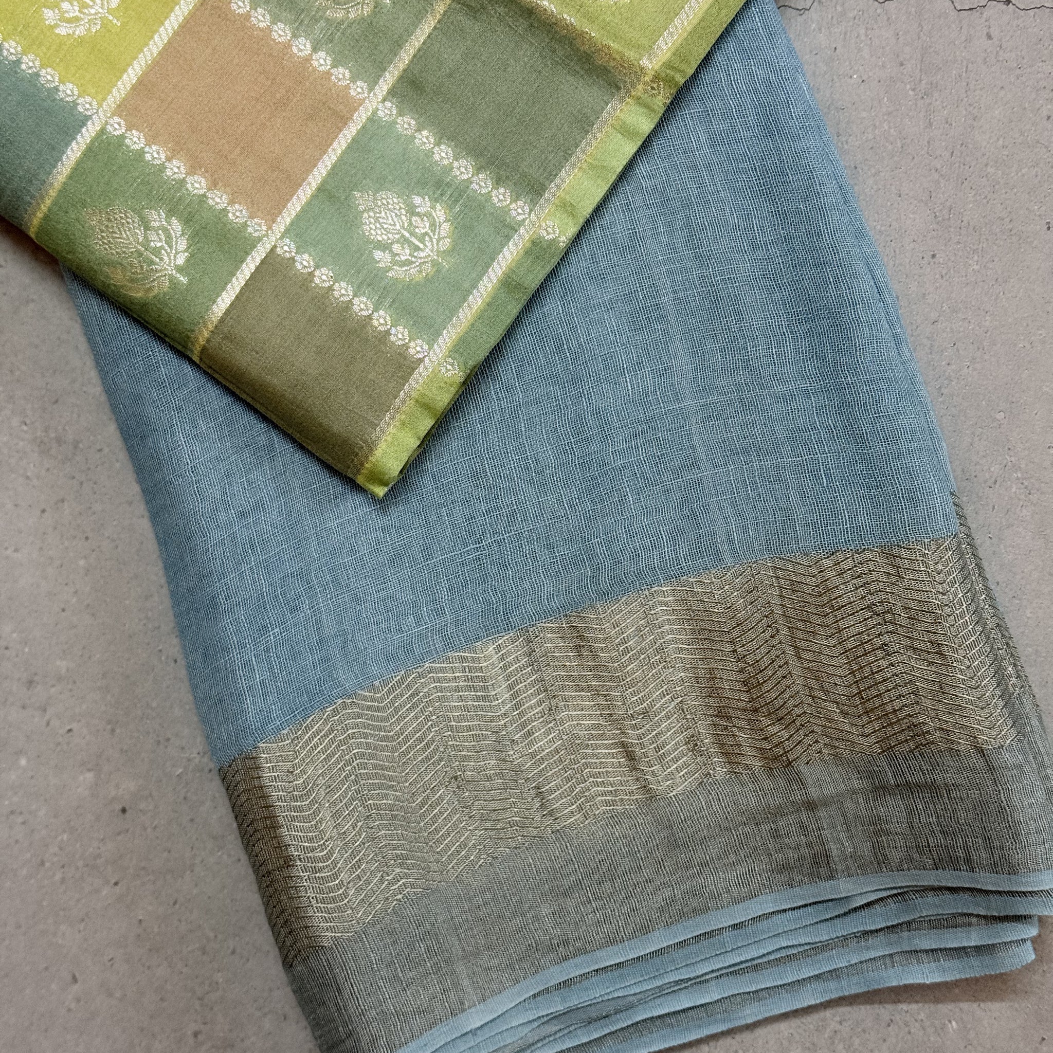 Vanini | Blue and Silver Pure Linen Saree