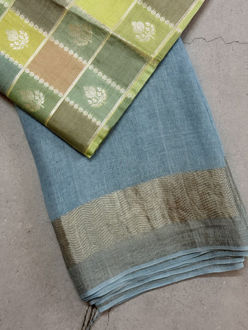 Vanini | Blue and Silver Pure Linen Saree