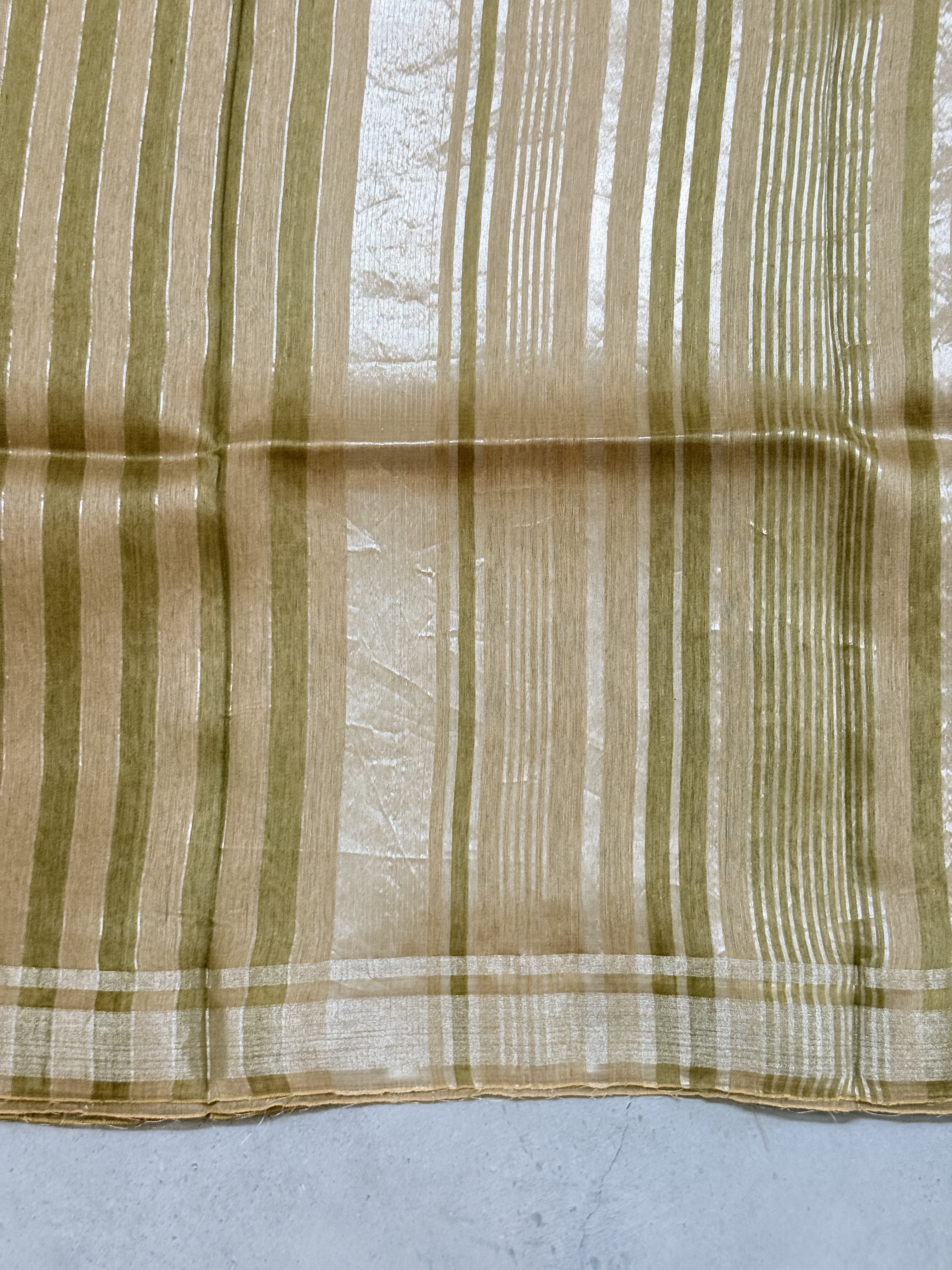 Venuvarnika | Green Beige  and Silver Pure Tissue Linen Silk Saree