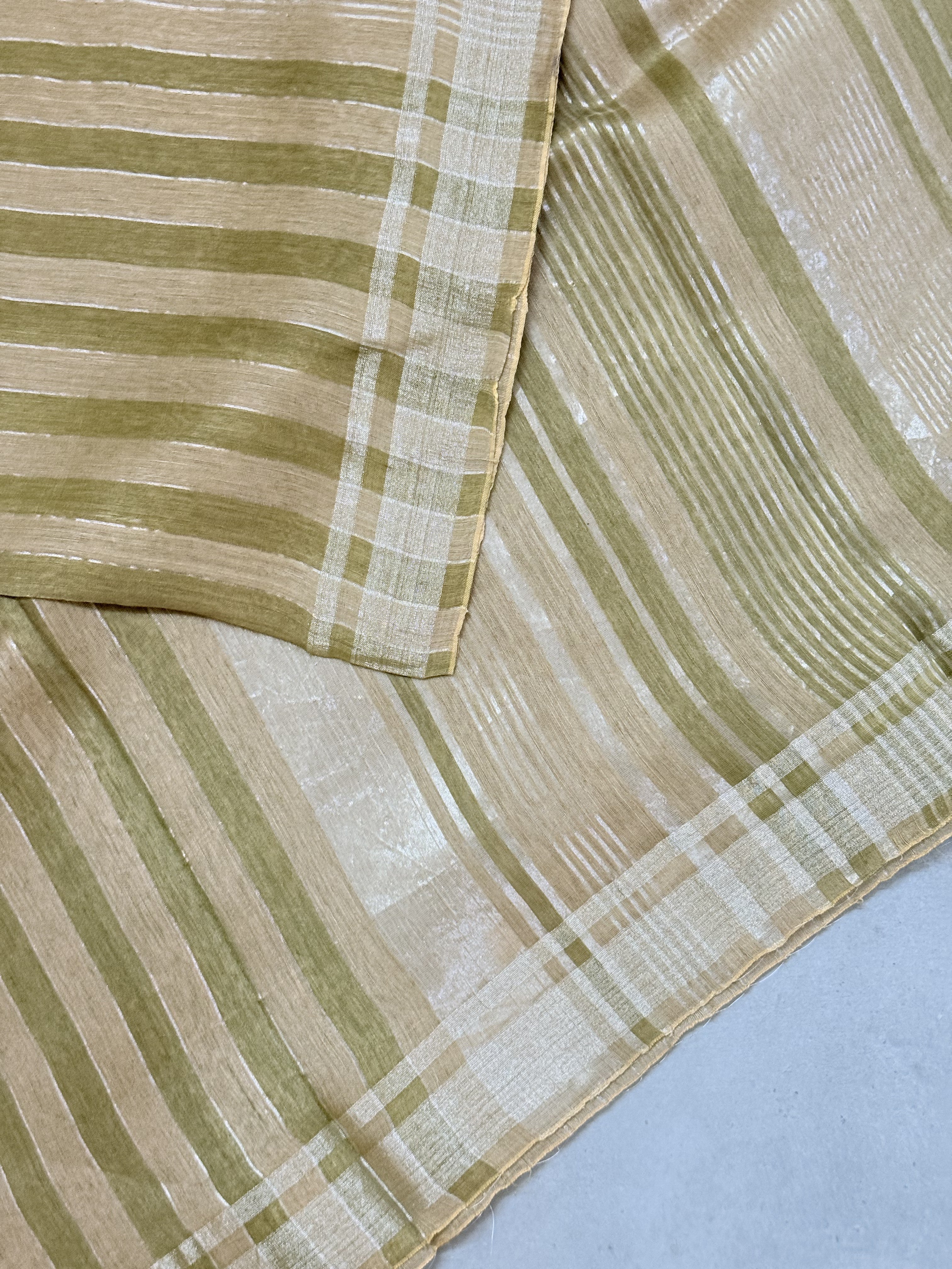 Venuvarnika | Green Beige  and Silver Pure Tissue Linen Silk Saree