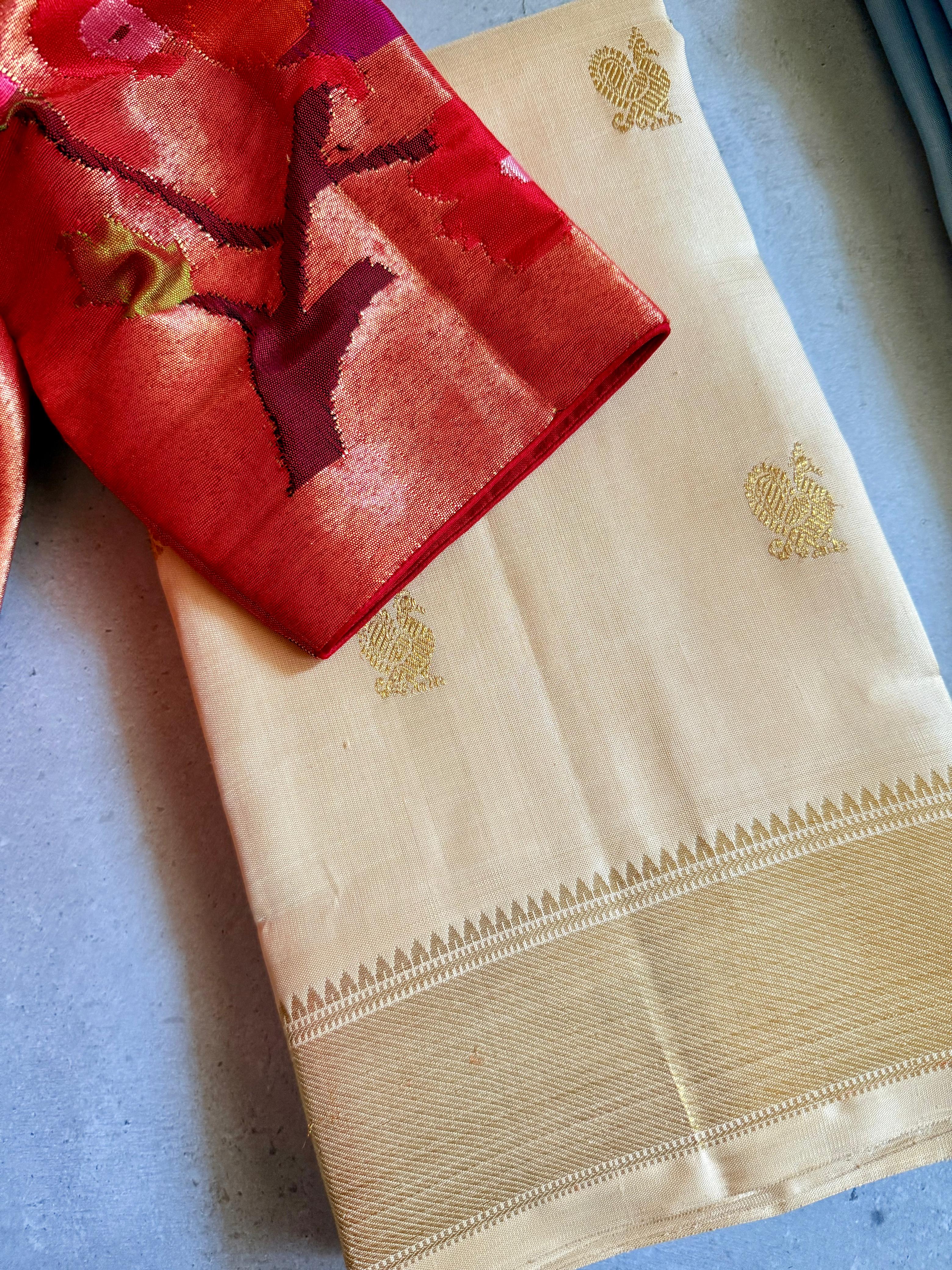 Shivangi | Classic Off White and Gold Kanjivaram Silk Saree