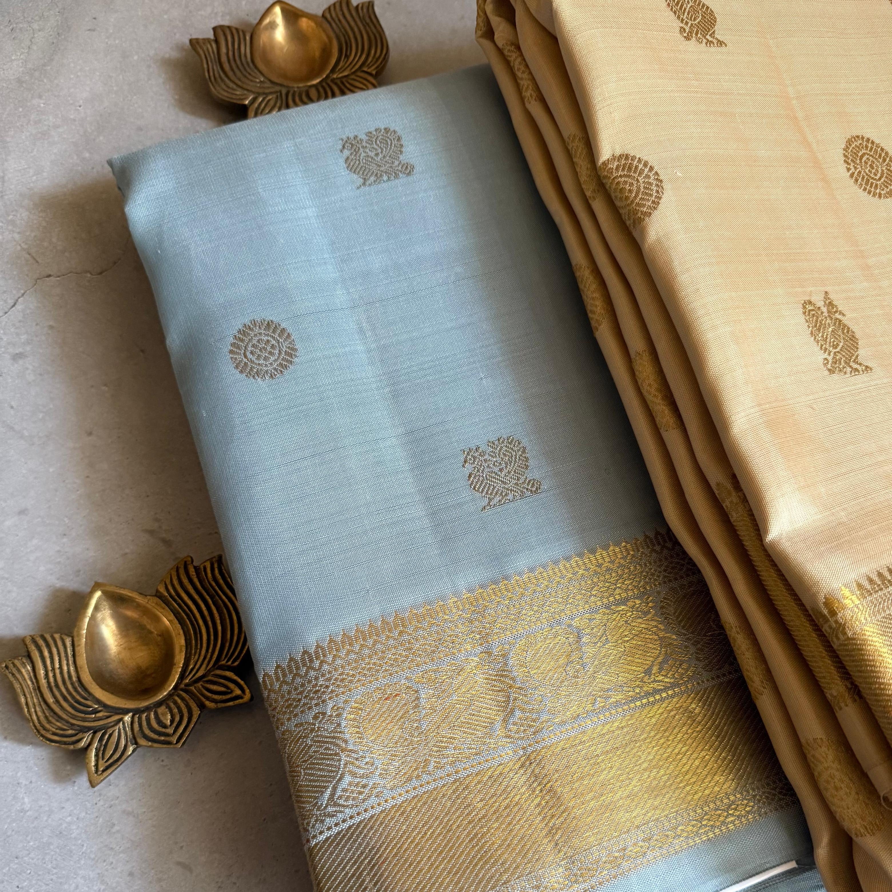 Angsana - Powder Blue and Gold Kanjivaram silk saree