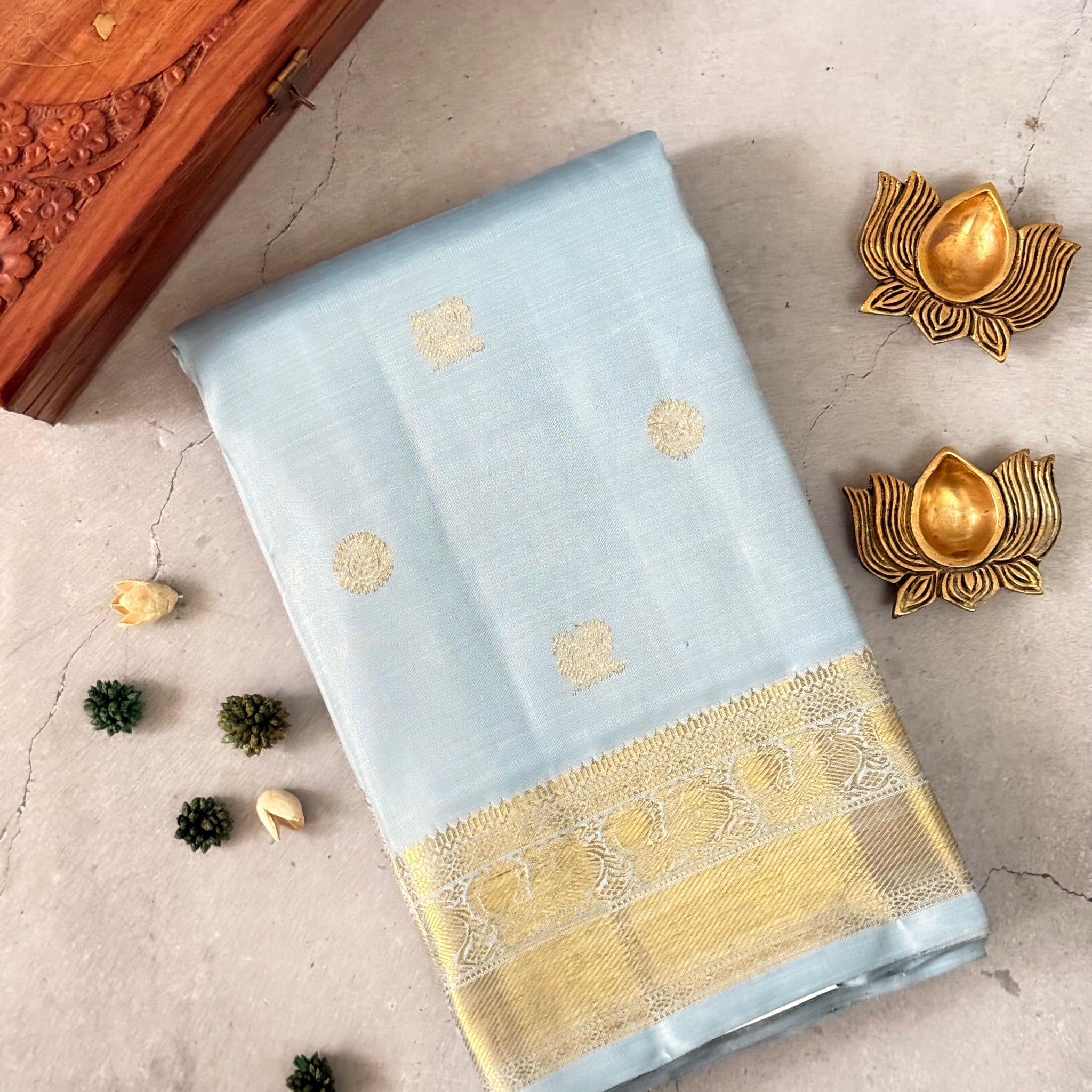 Angsana - Powder Blue and Gold Kanjivaram silk saree