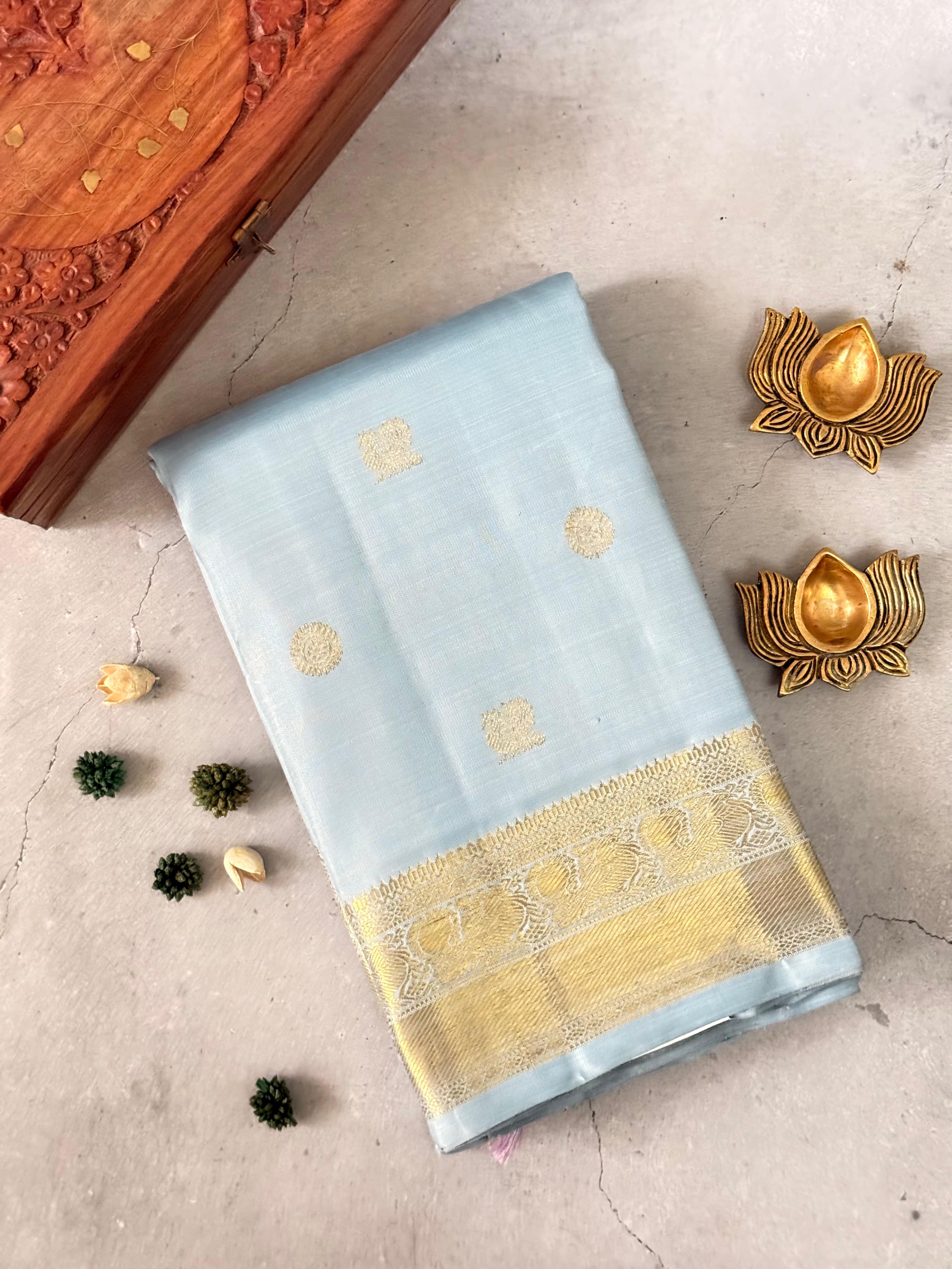 Angsana - Powder Blue and Gold Kanjivaram silk saree