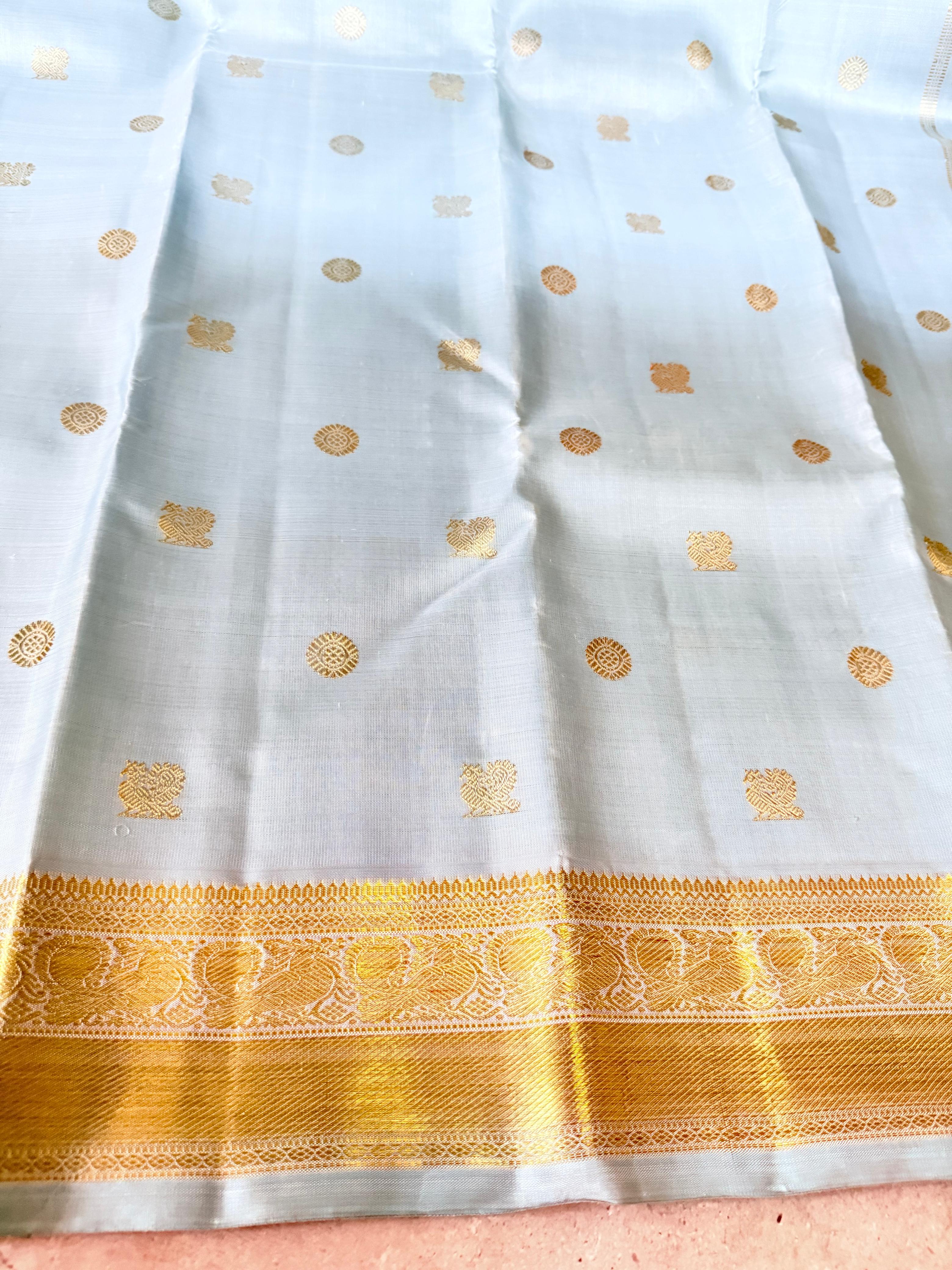 Angsana - Powder Blue and Gold Kanjivaram silk saree