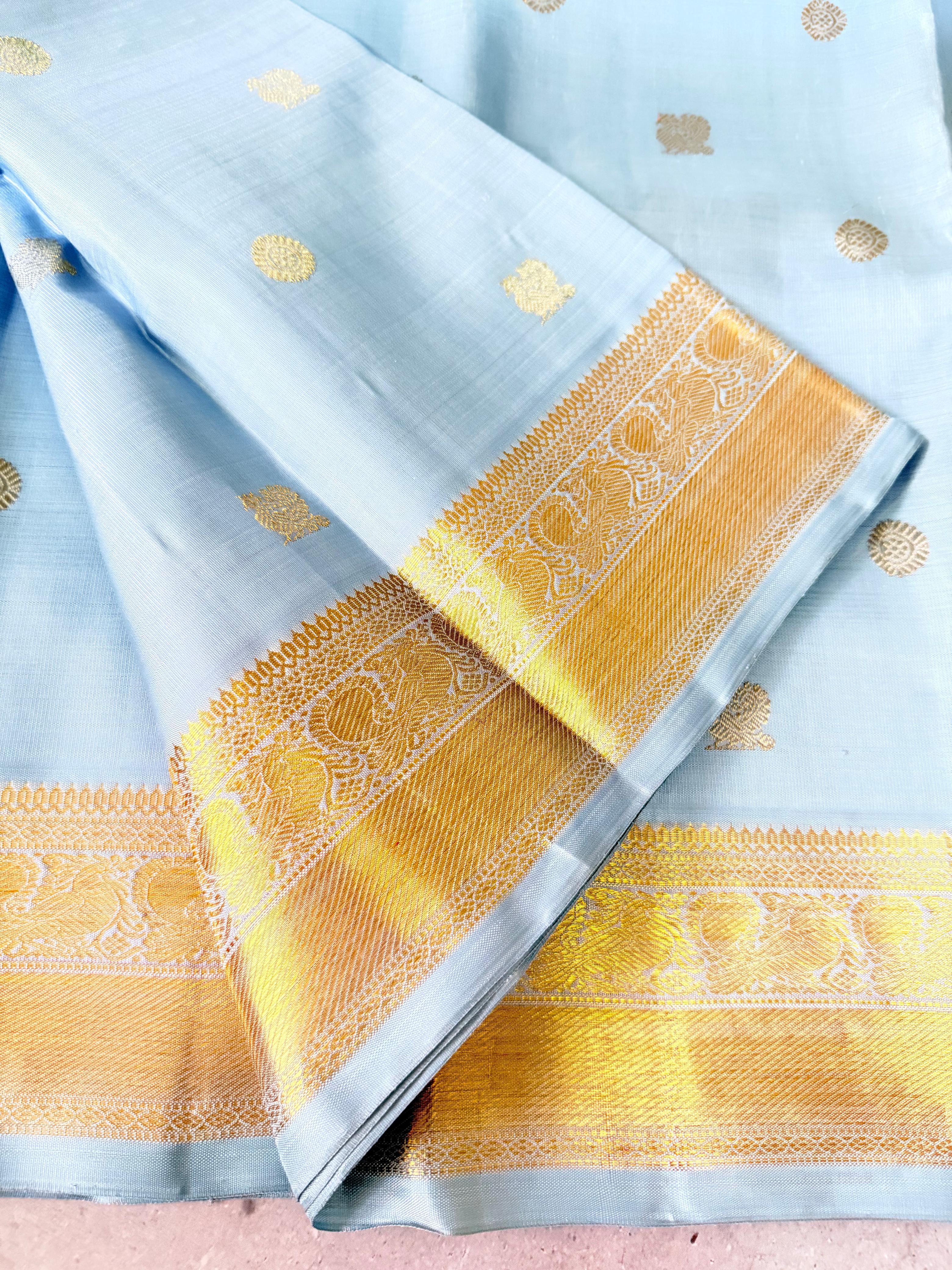 Angsana - Powder Blue and Gold Kanjivaram silk saree