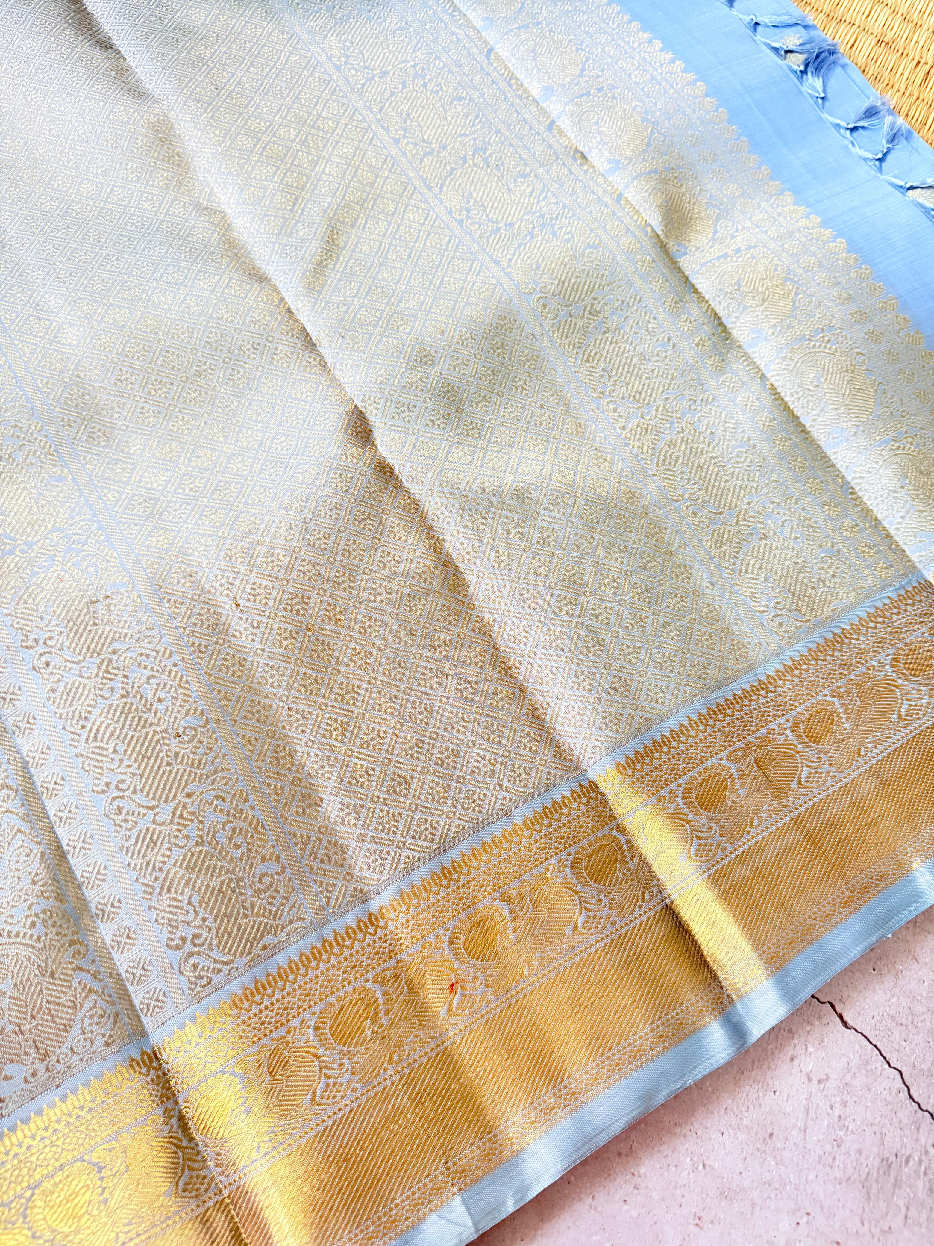 Angsana - Powder Blue and Gold Kanjivaram silk saree