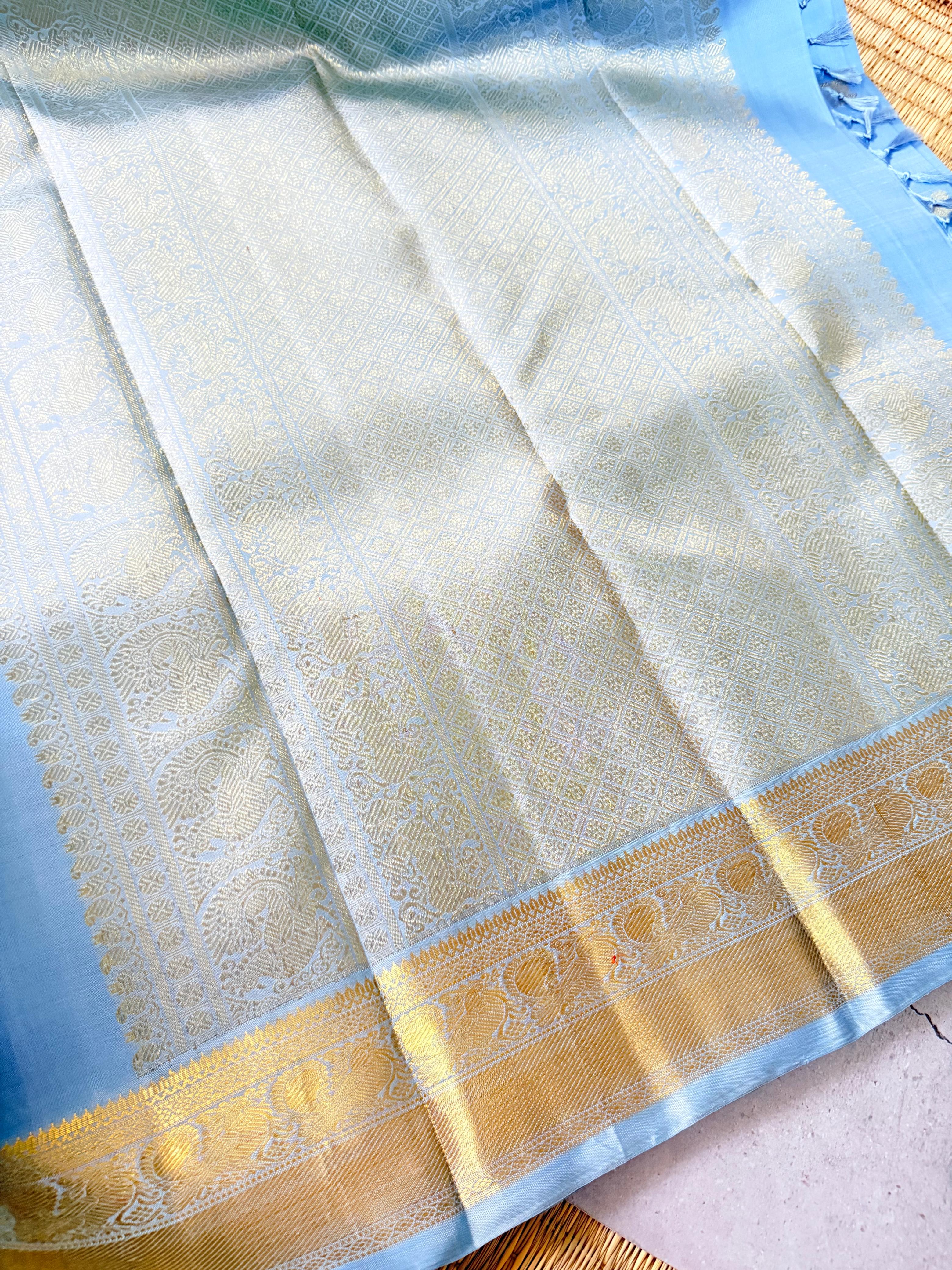 Angsana - Powder Blue and Gold Kanjivaram silk saree