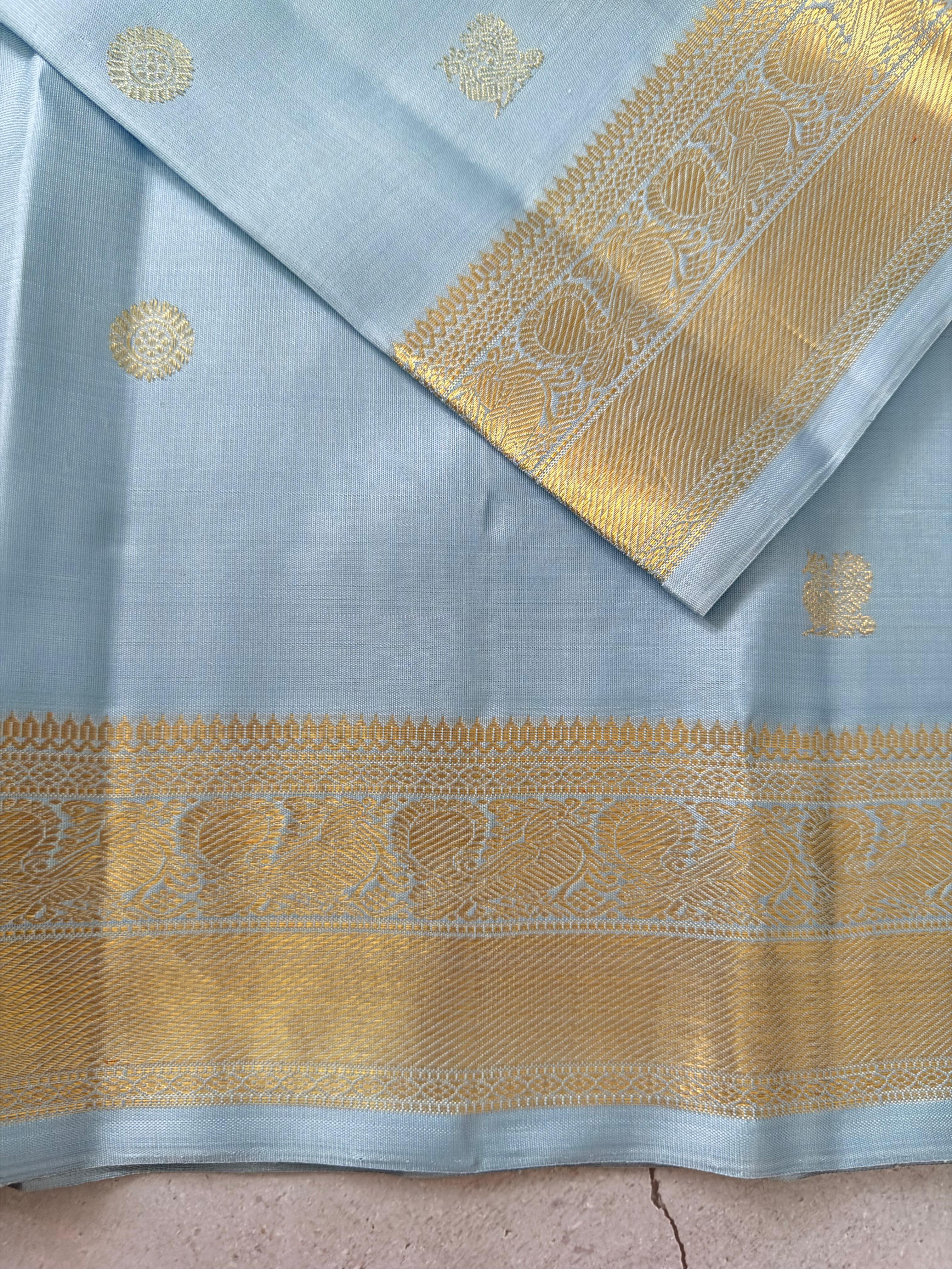 Angsana - Powder Blue and Gold Kanjivaram silk saree