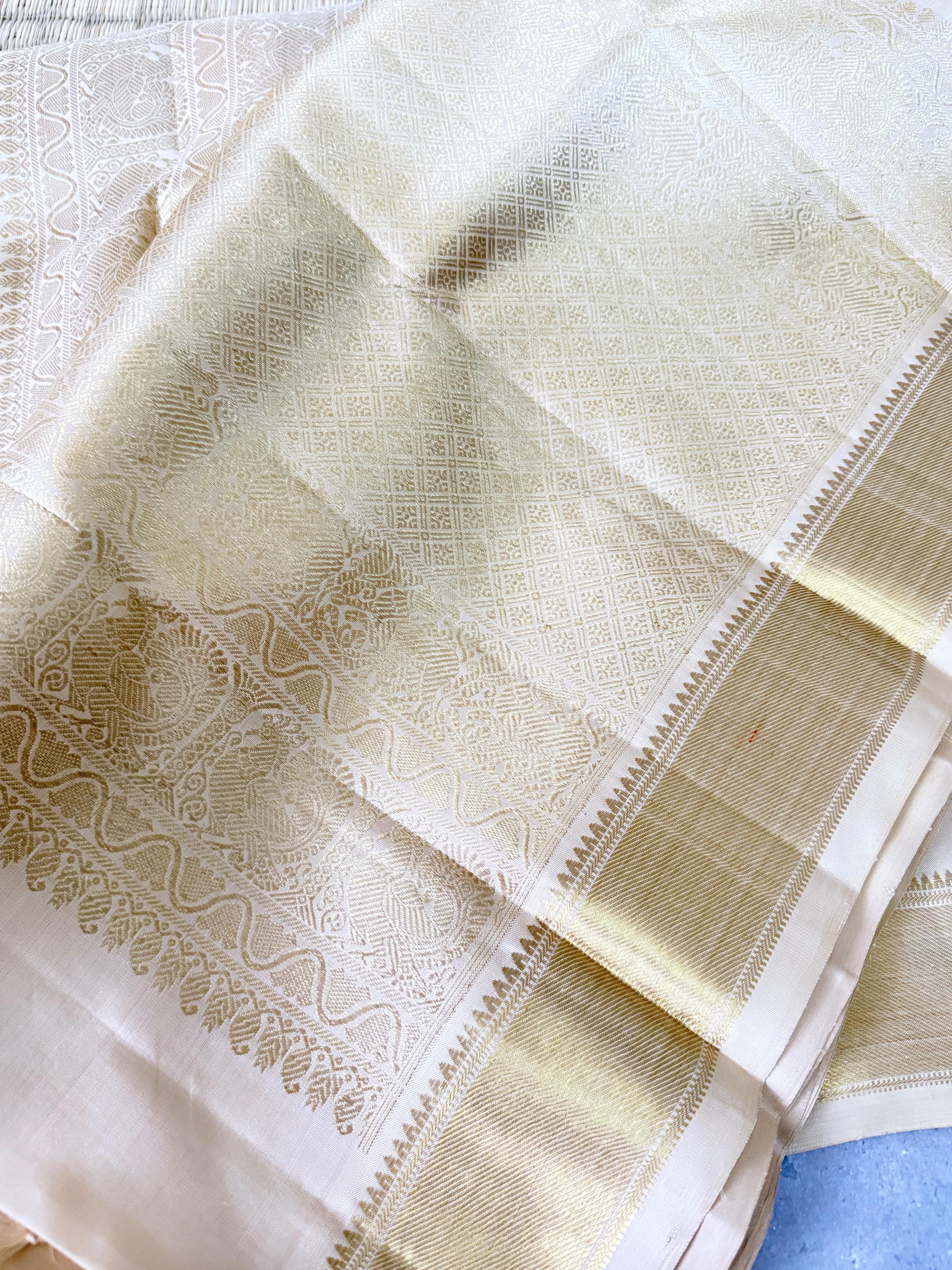 Shivangi | Classic Off White and Gold Kanjivaram Silk Saree