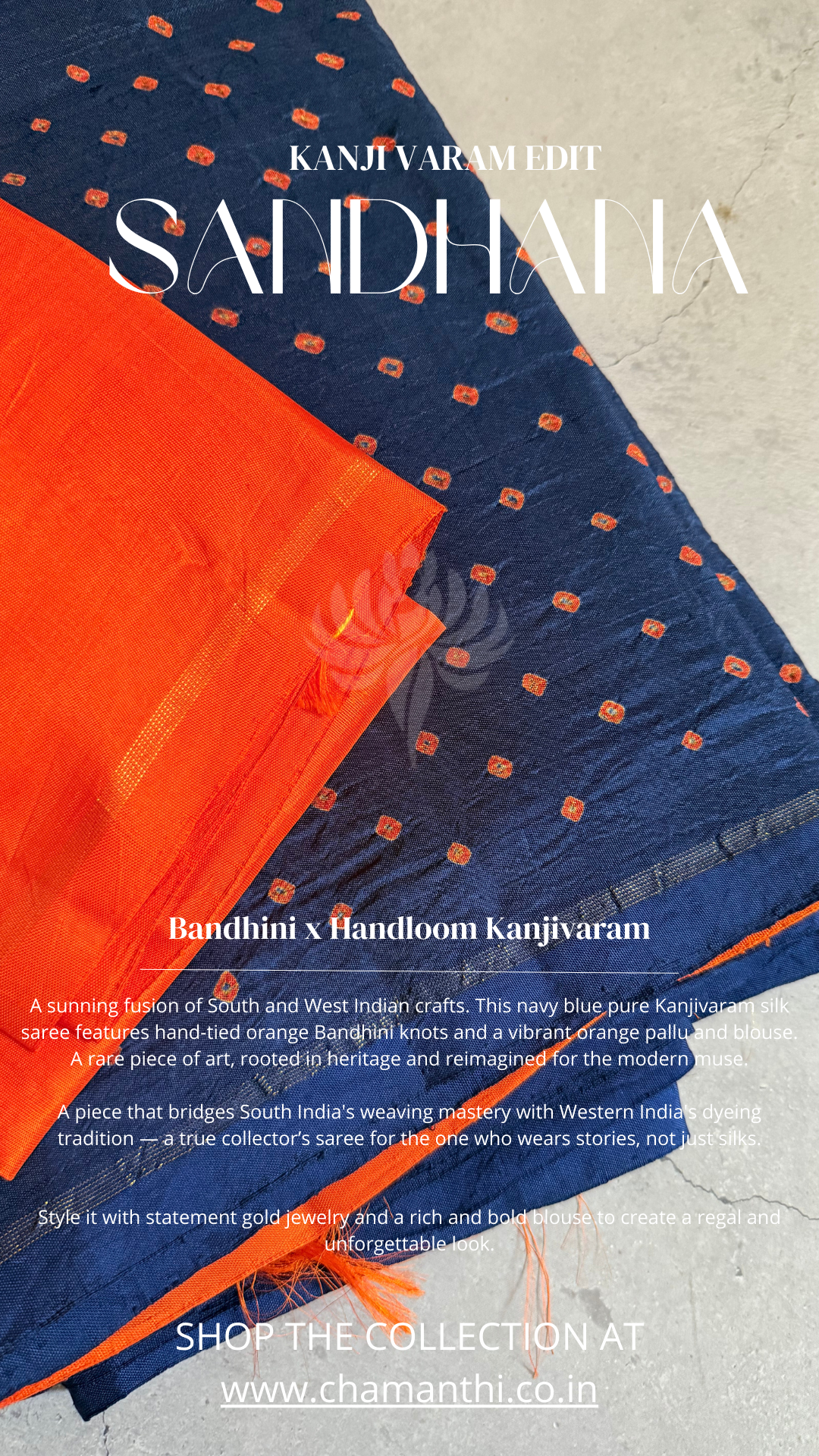 Sandhana | Navy Blue and Orange Crafted Kanjivaram silk saree