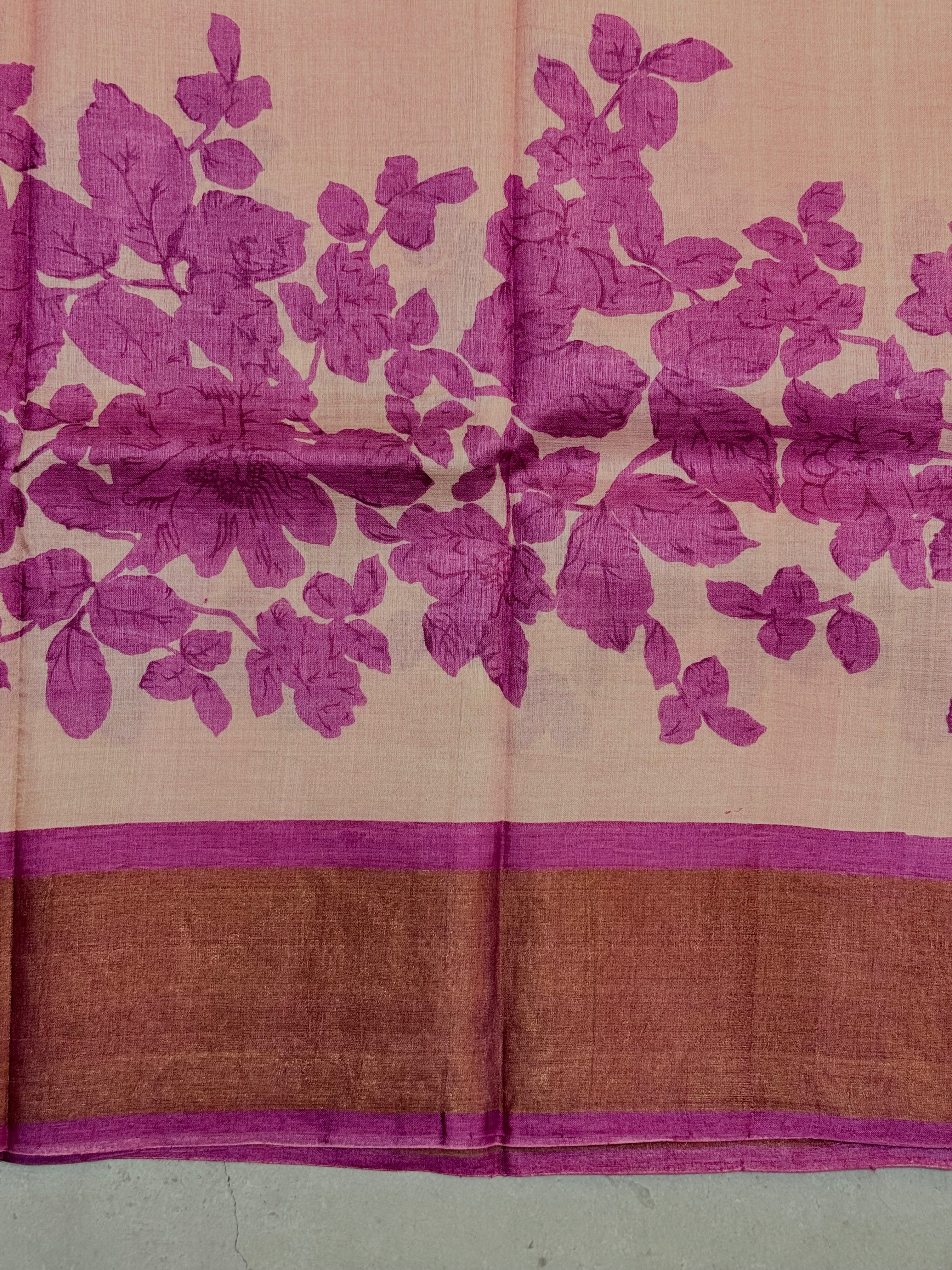 Yashna | Pink Floral Printed Tussar Silk Saree