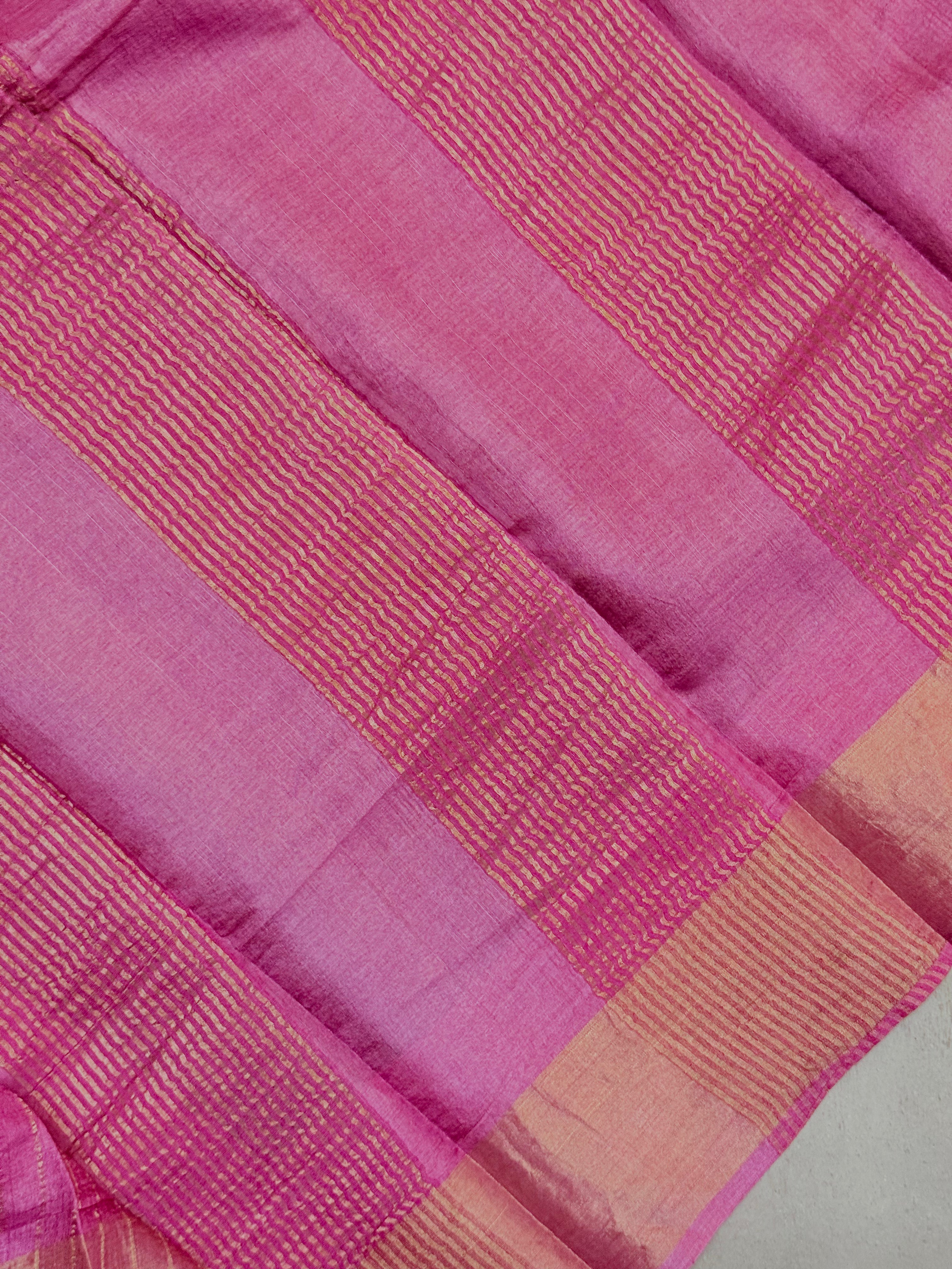 Yuktha | Green and Pink Floral Printed Tussar Silk Saree