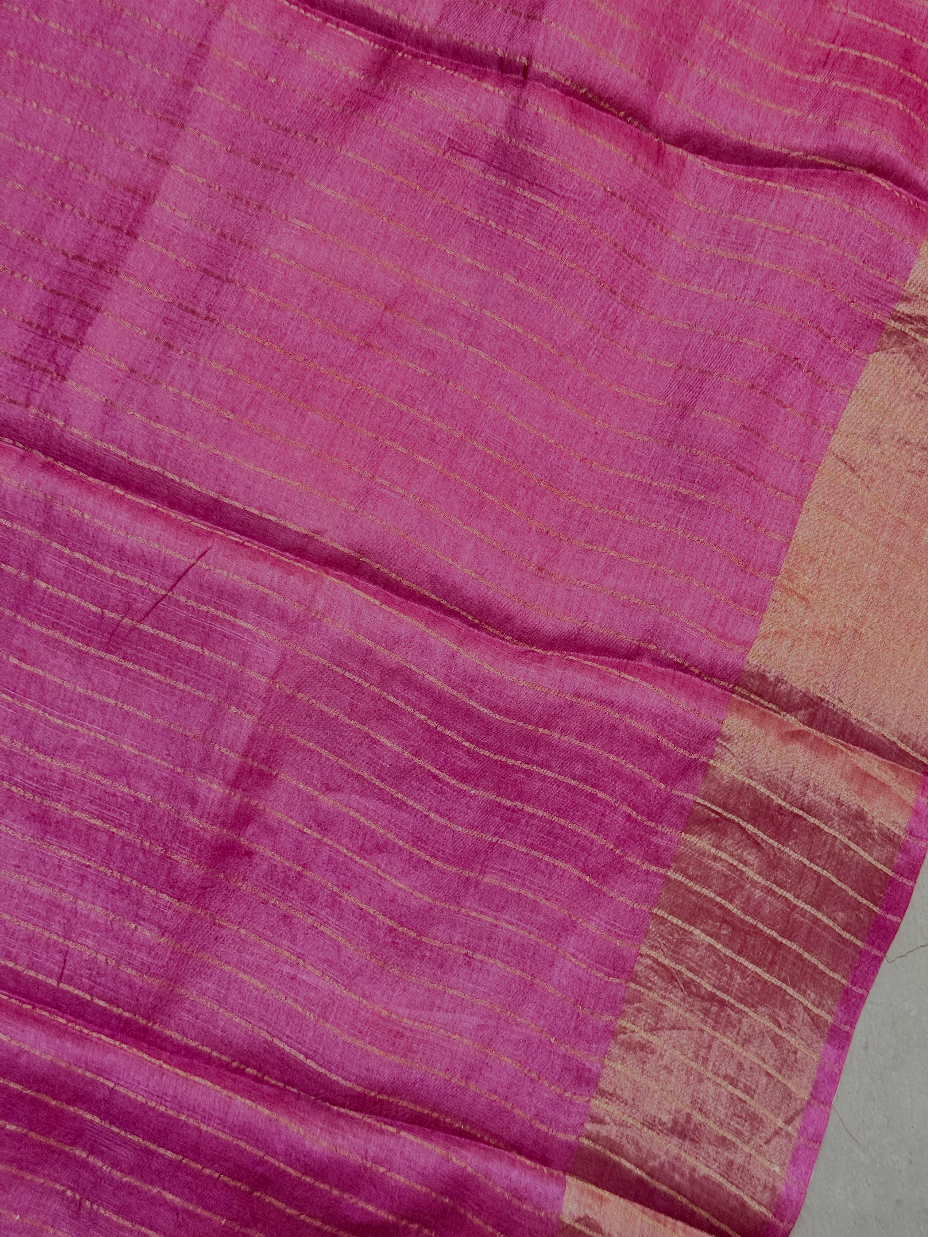 Yuktha | Green and Pink Floral Printed Tussar Silk Saree