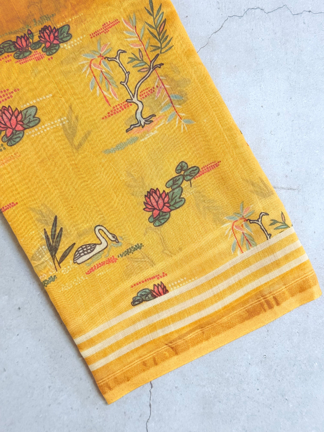 Zara | Yellow Printed Chanderi Saree