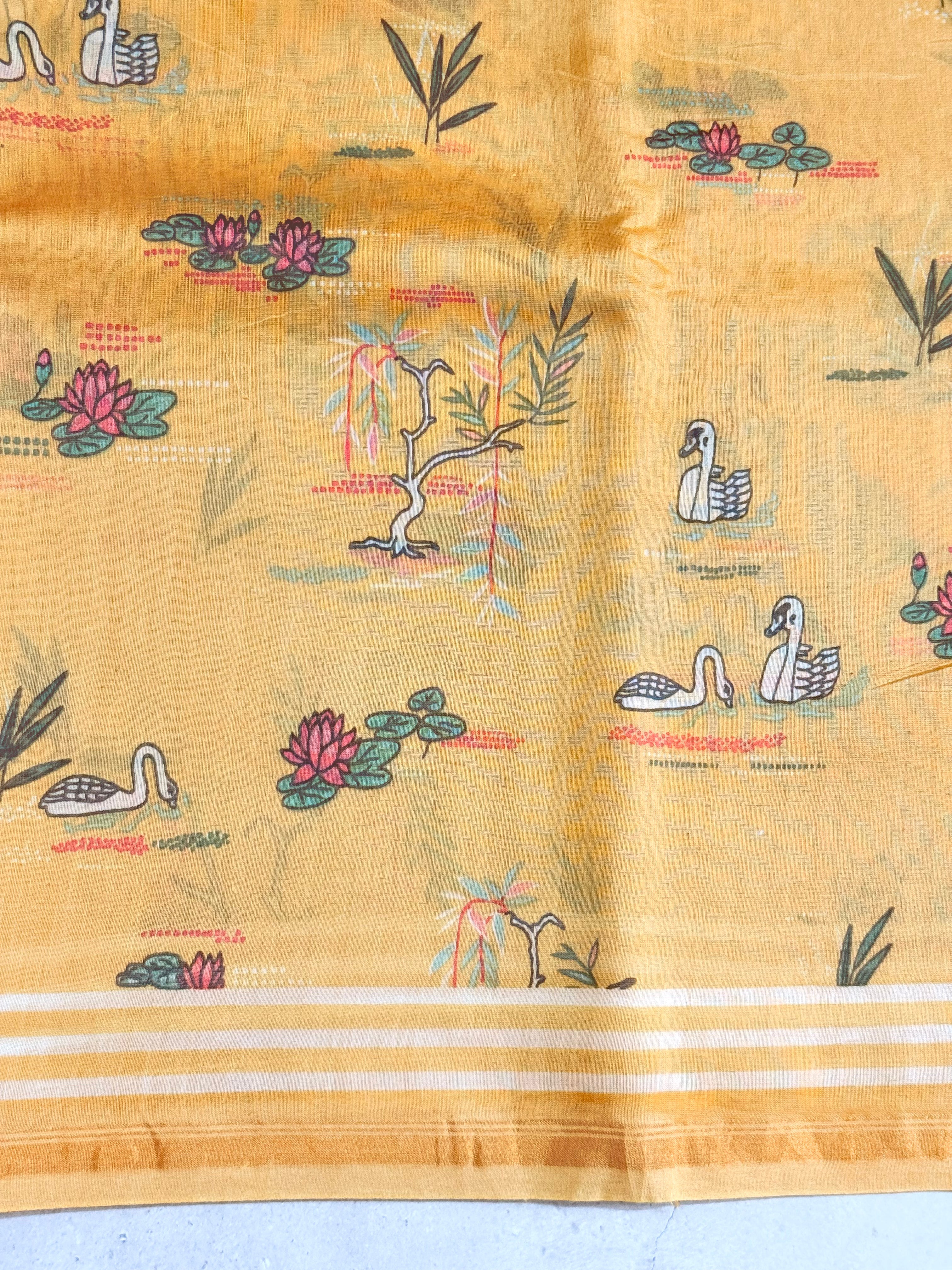 Zara | Yellow Printed Chanderi Saree