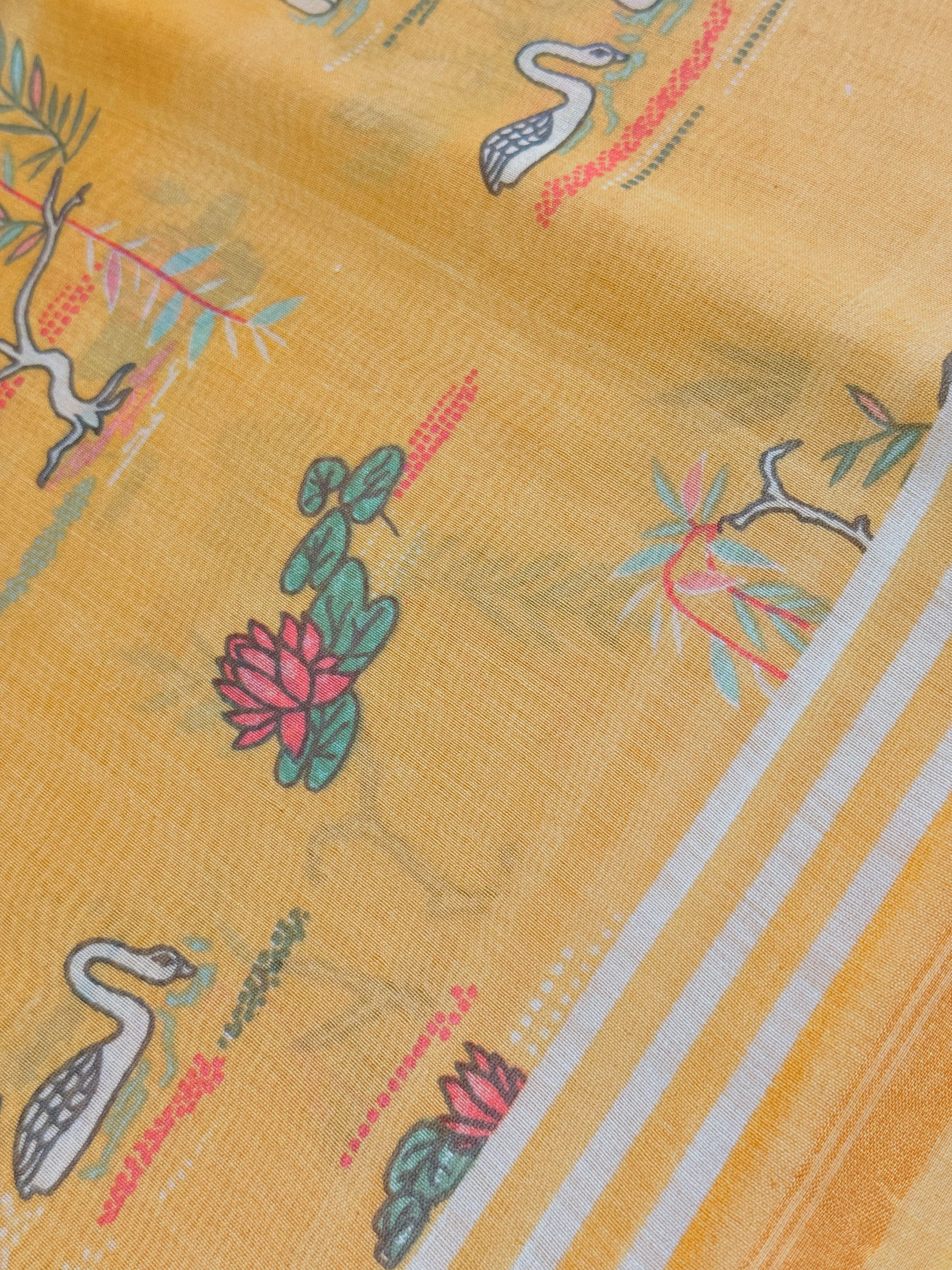 Zara | Yellow Printed Chanderi Saree