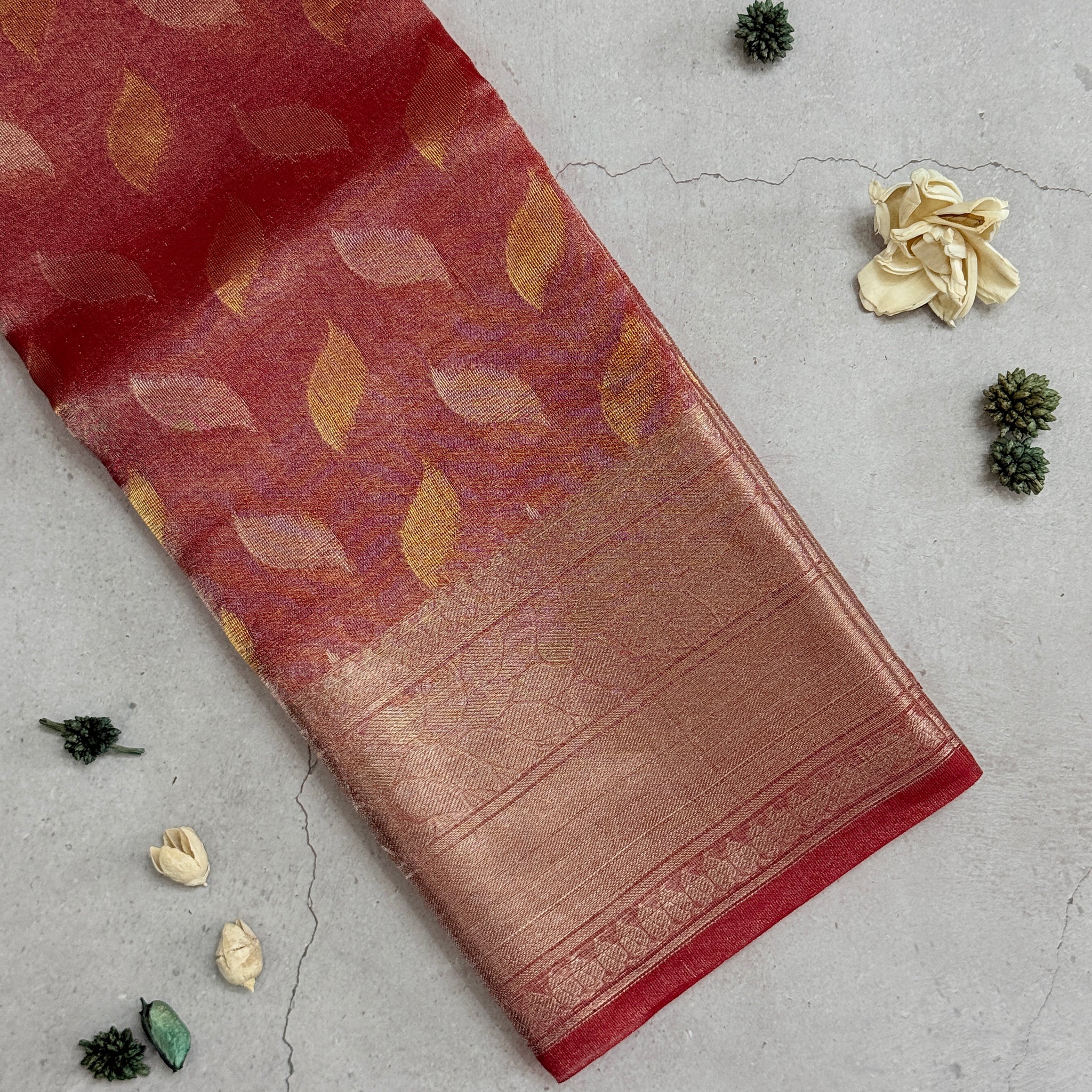 Dhathri | Red Tissue Silk Saree