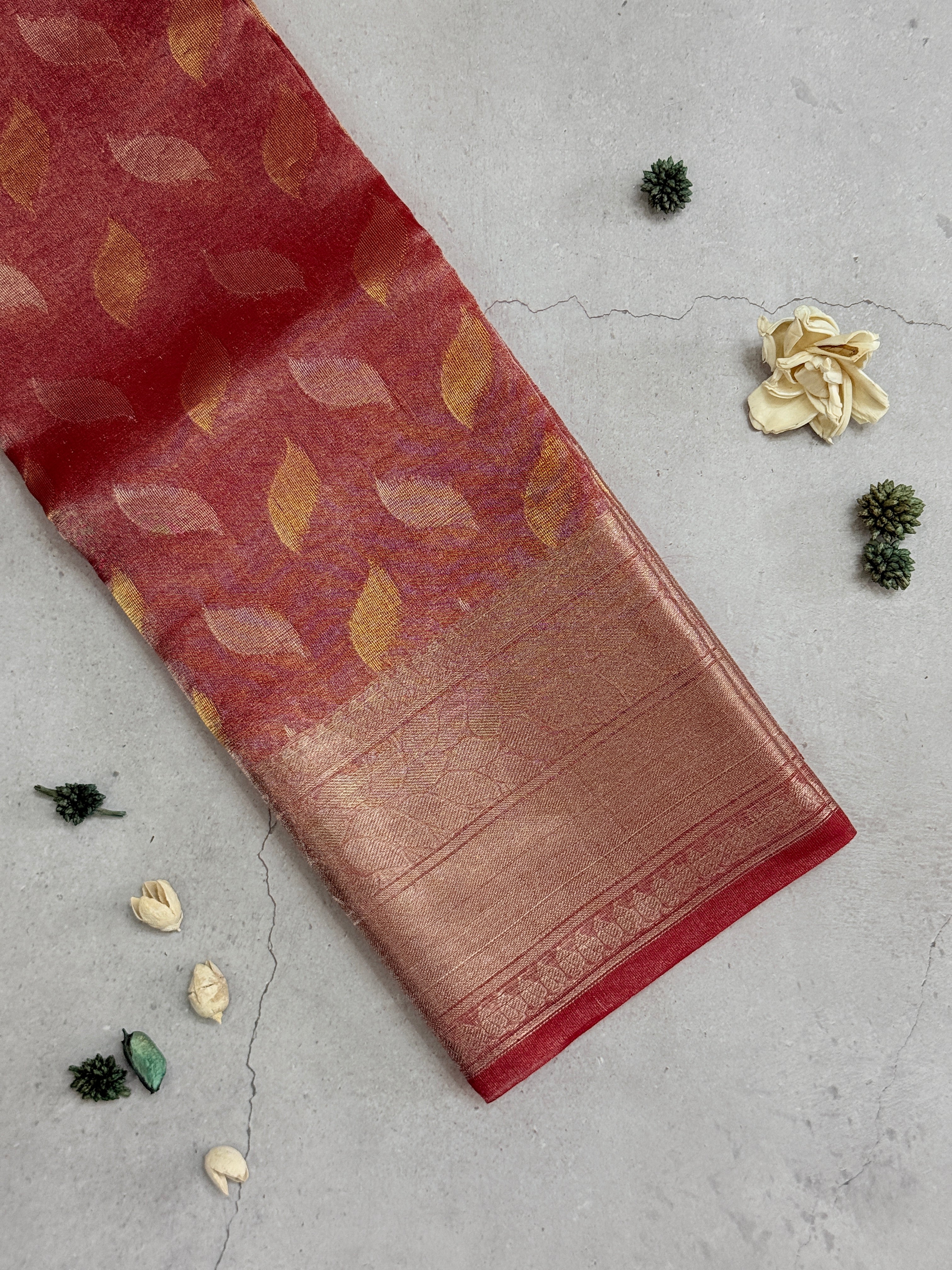 Dhathri | Red Tissue Silk Saree
