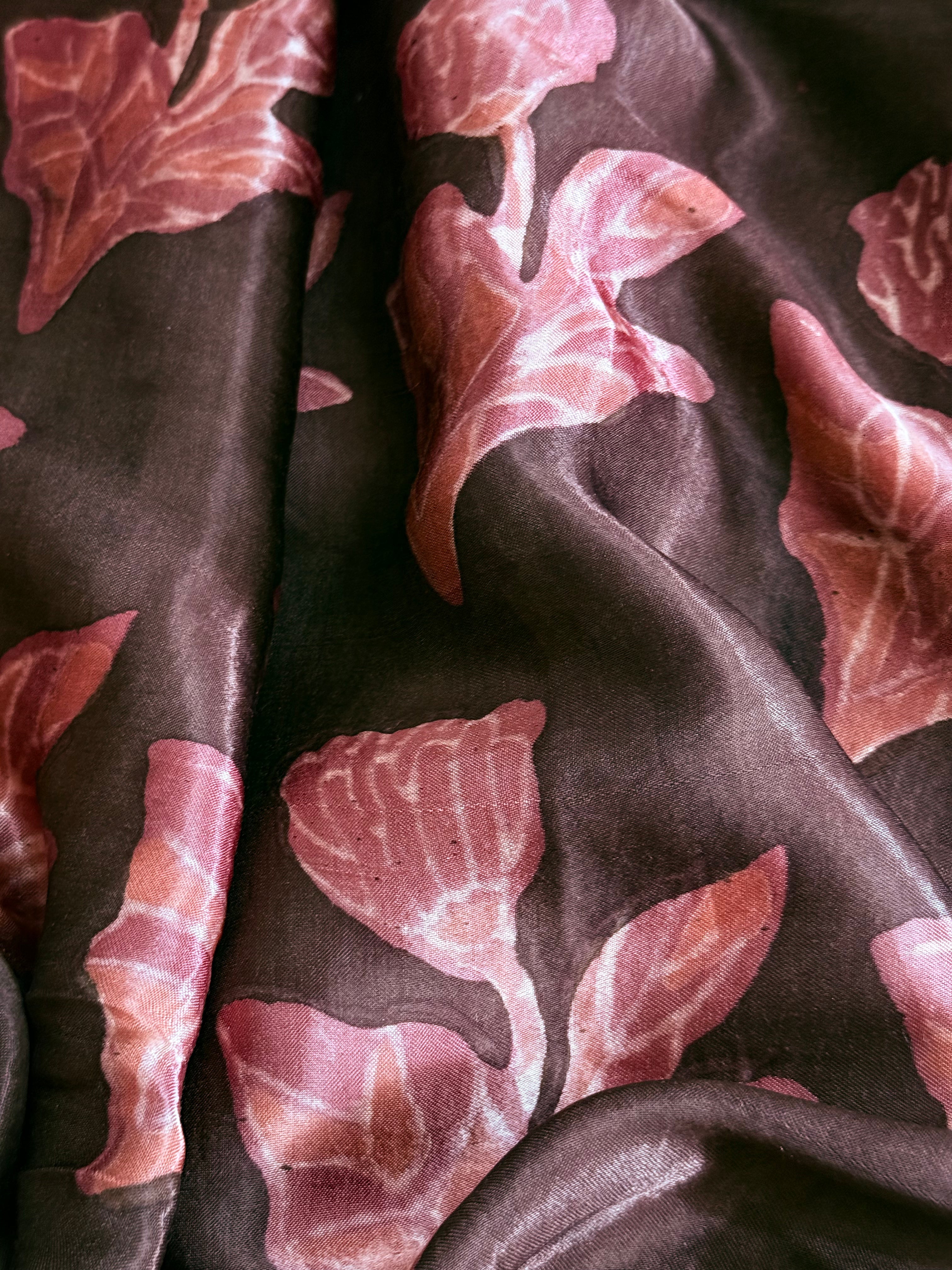 Ivaana| Brown and Peach Floral Block Printed Modal Silk Saree