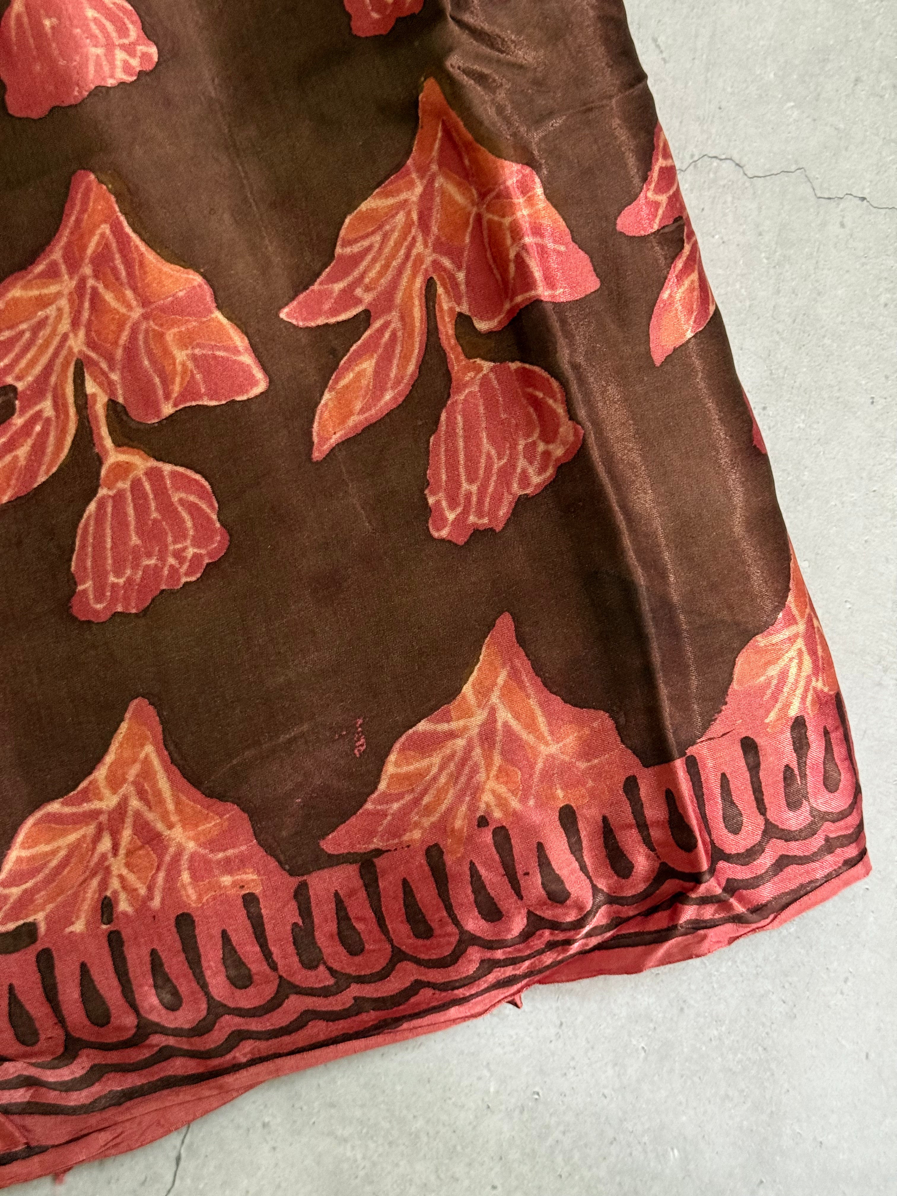 Ivaana| Brown and Peach Floral Block Printed Modal Silk Saree