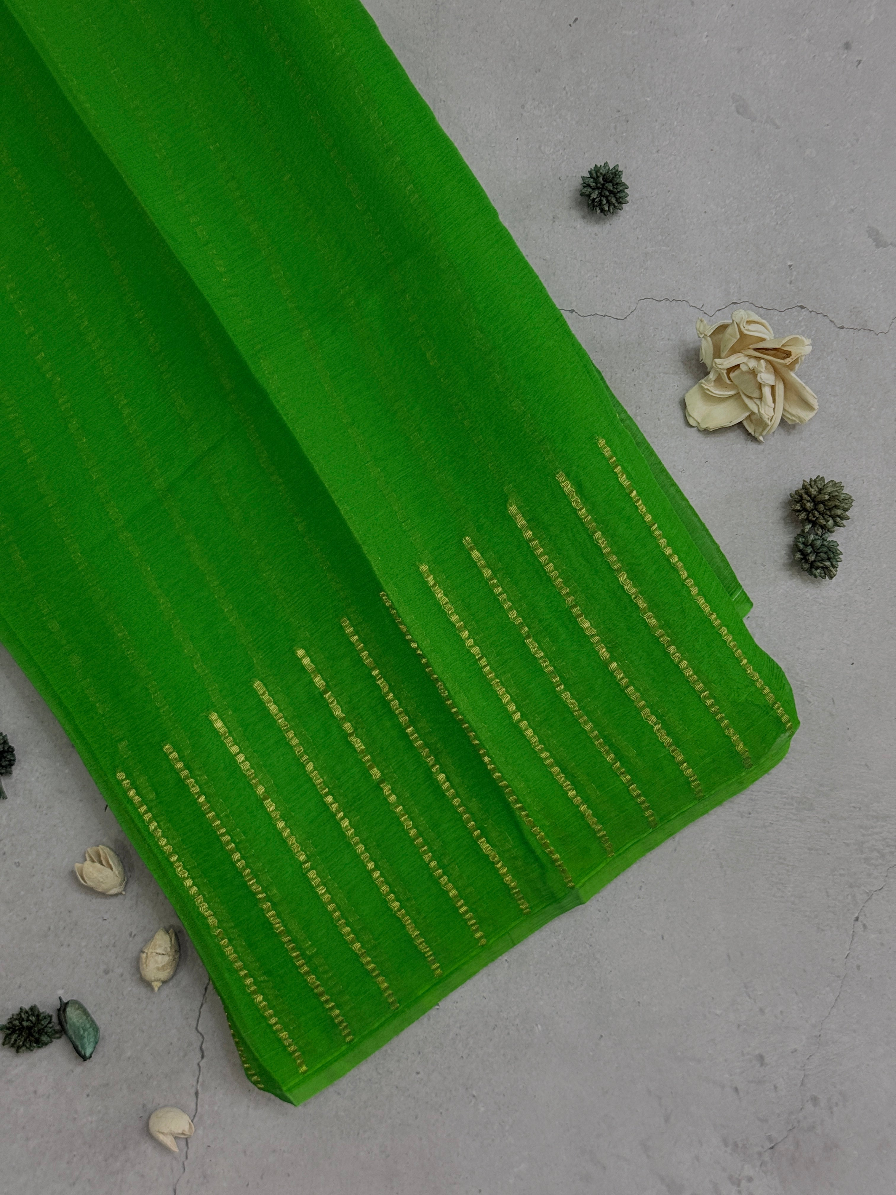 Kesha | Green and Gold Chiffon Silk Saree
