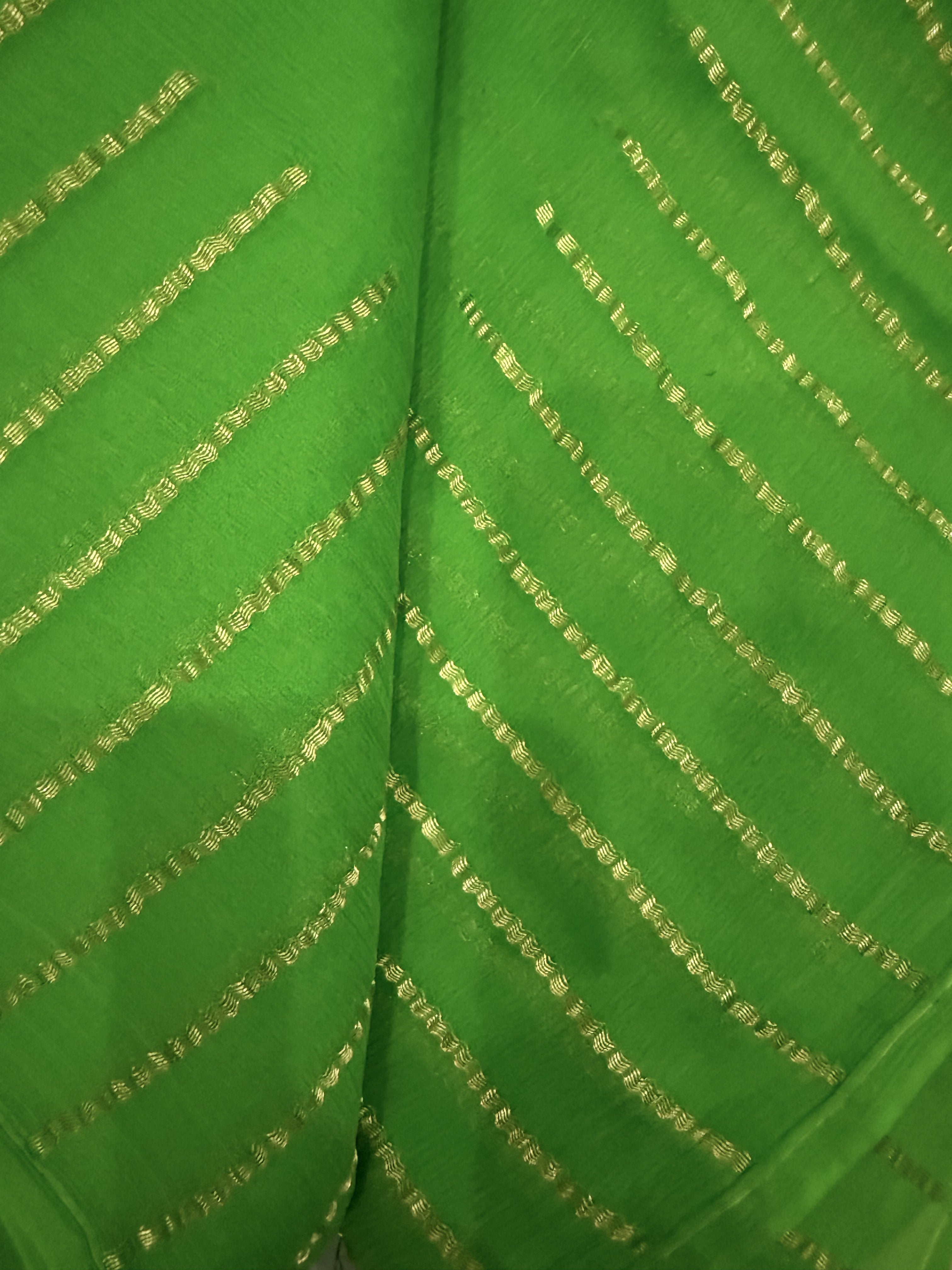 Kesha | Green and Gold Chiffon Silk Saree