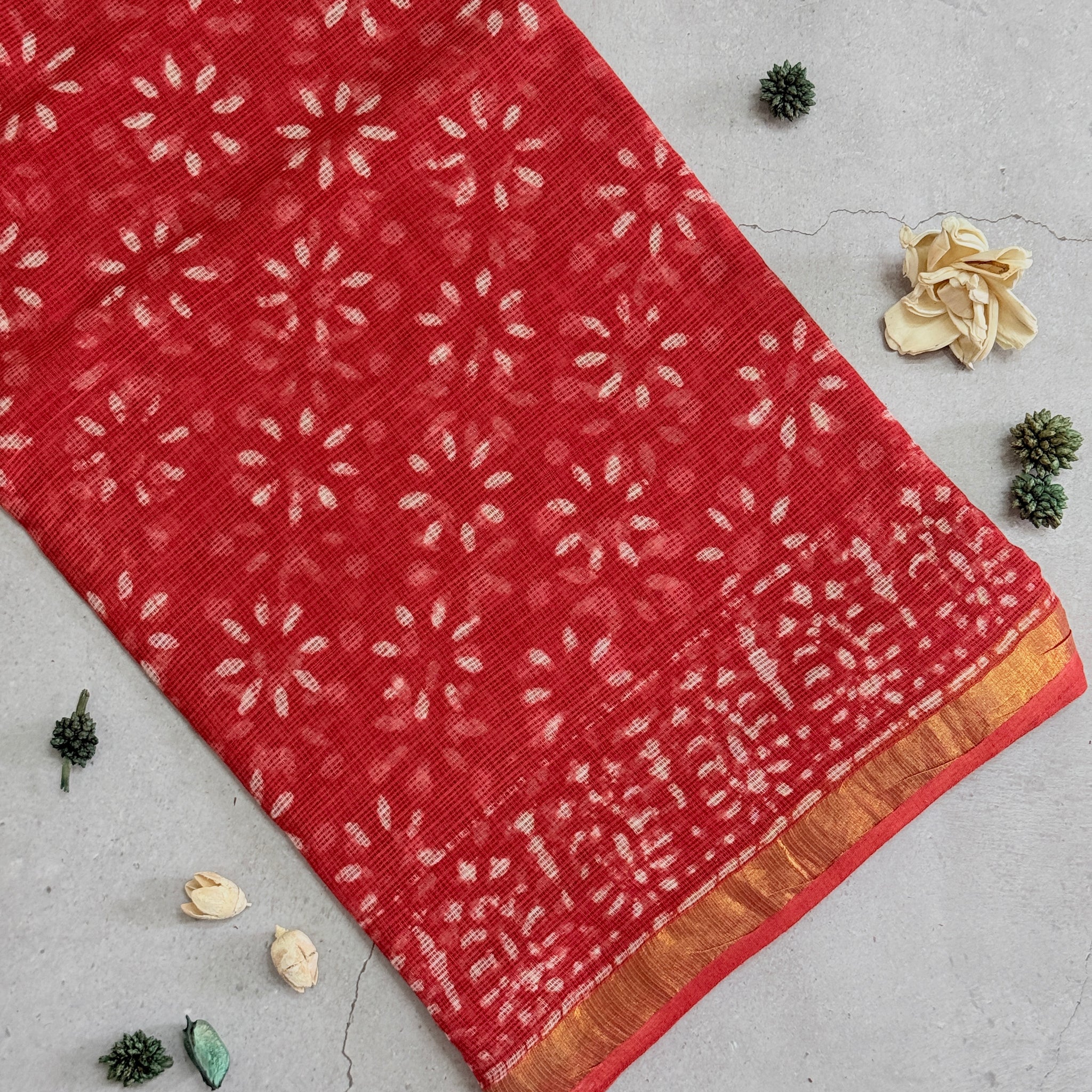 Krishani | Red Block Printed Kota Saree
